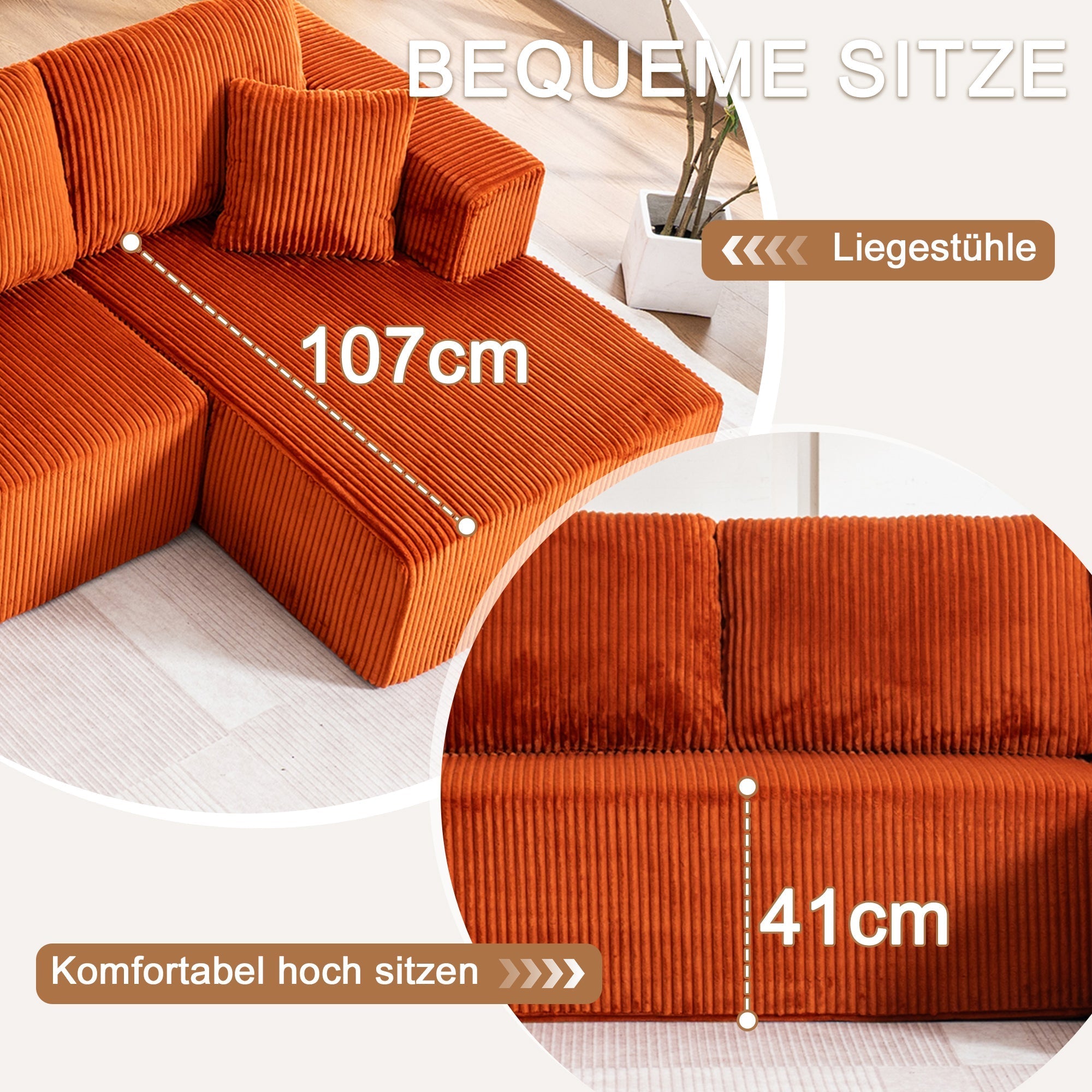 Modern U-Type Leisure Sofa with Modular Non-Assemblable Design and Lounge Chairs, Lamp Fabric