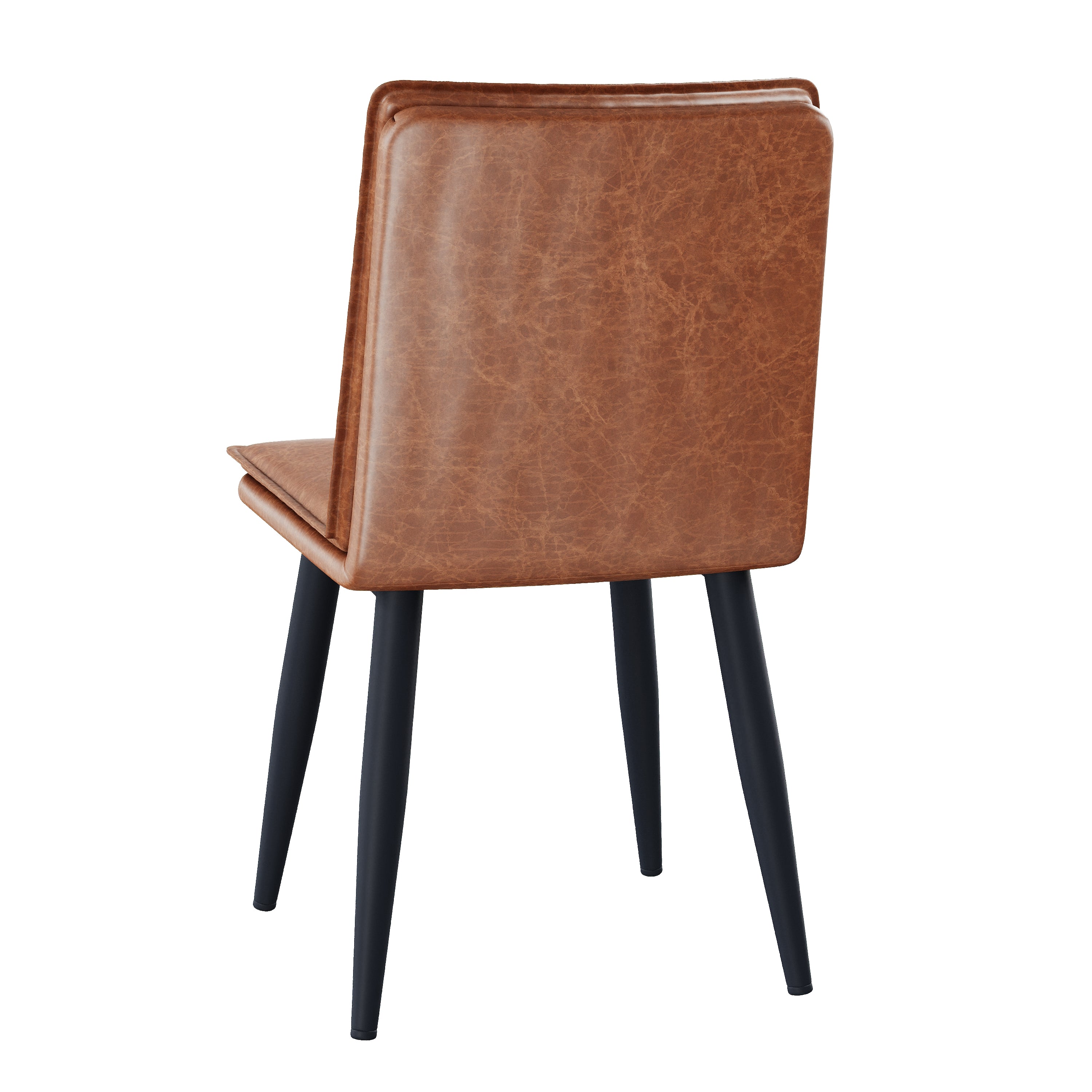 2 Dining Chairs PU Leather Double Cushion Modern - Brown