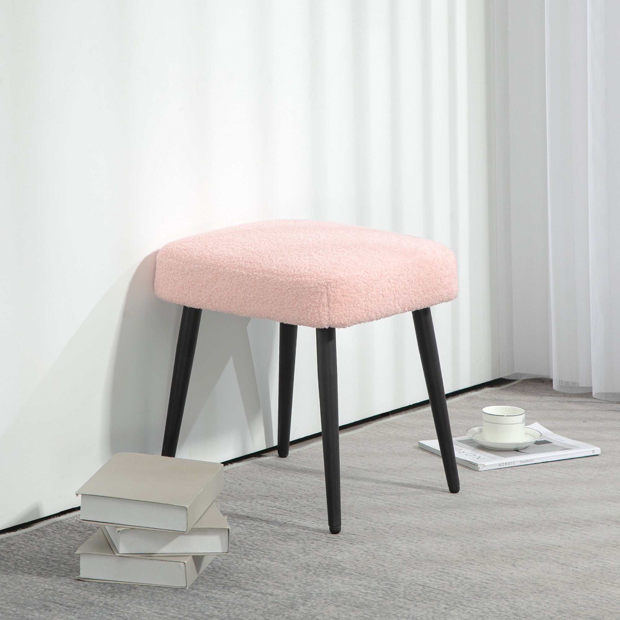 Footstool Square Stool, Ideal Footrest, Pink Cashmere Look