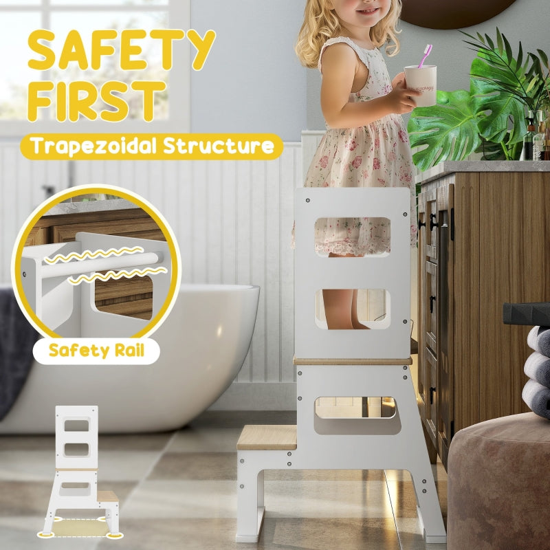 2-in-1 Toddler Tower Chalkboard Safety Rail White
