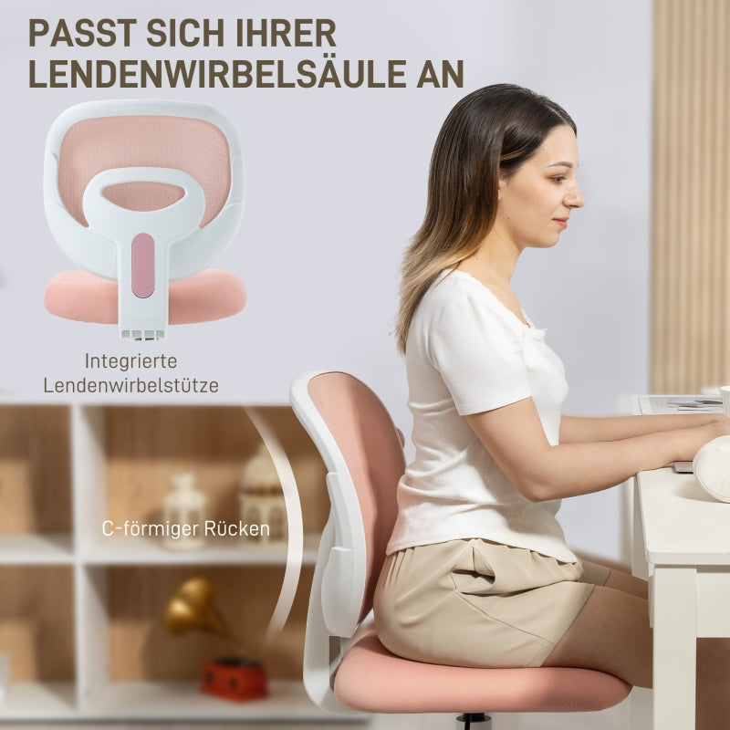 Office Chair Ergonomic C-Shaped Back Support Height Adjustable - Pink