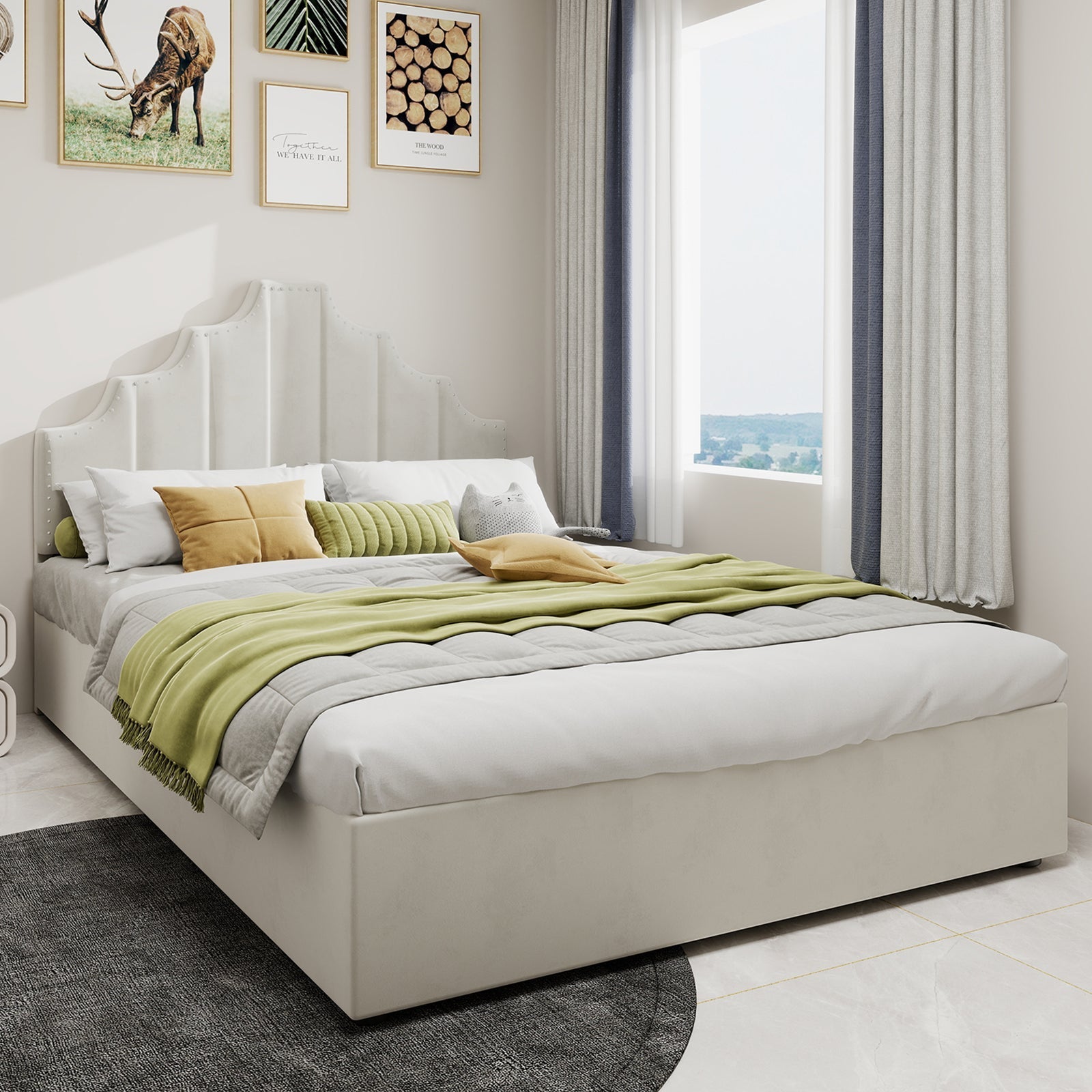 Modern Minimalist Soft Bed, Comfortable Headboard, 160x200CM, Beige