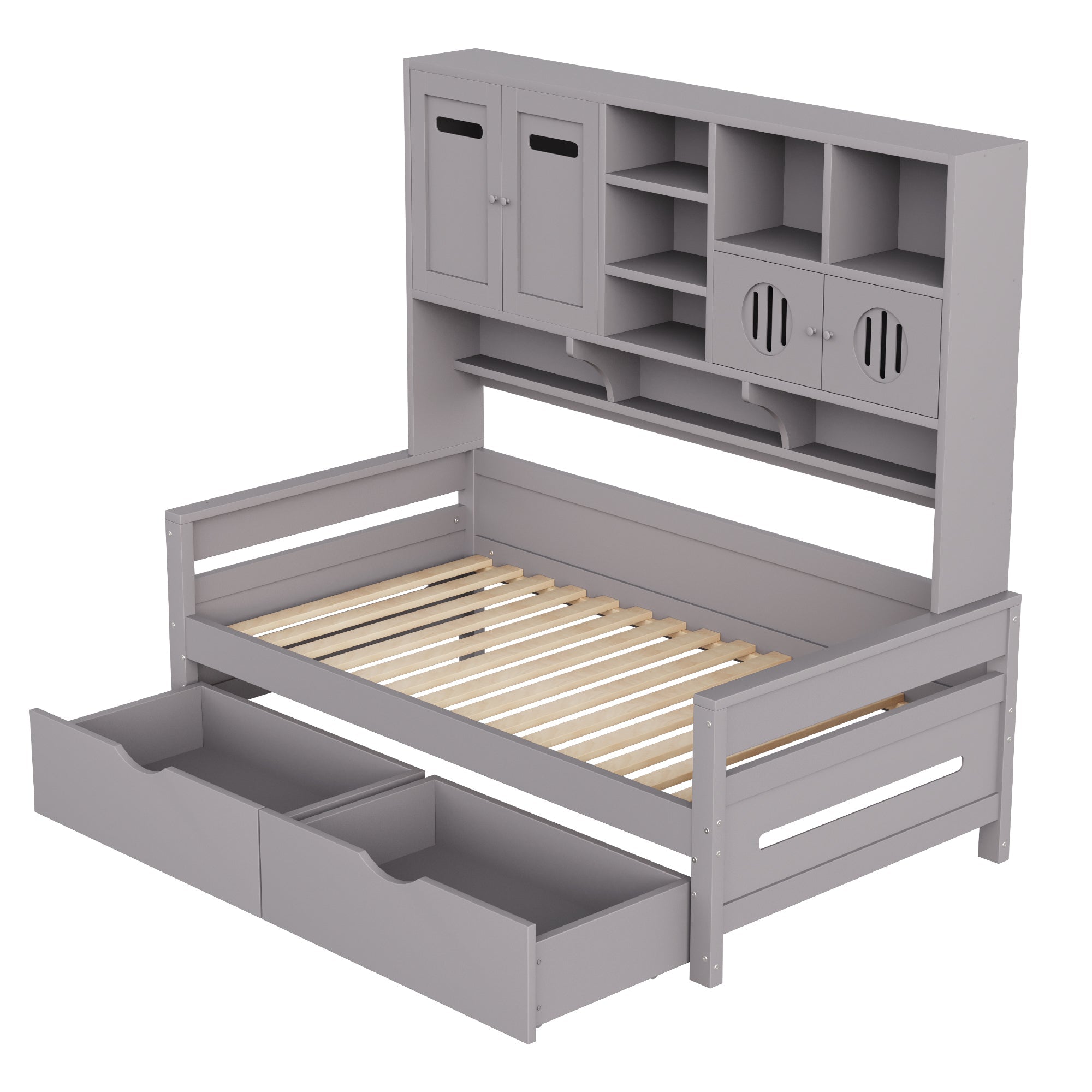 Wooden Sofa Bed, 90x200cm, Multifunctional Storage, Large Drawer, Grey