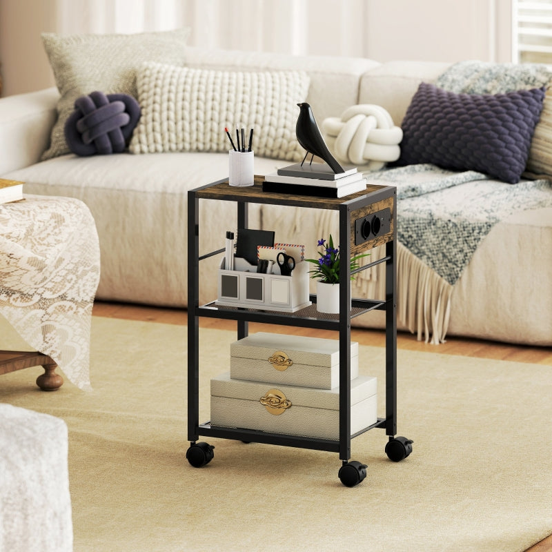 Printer Stand with Wheels Power Outlets USB & USB-C Ports - Rustic Brown