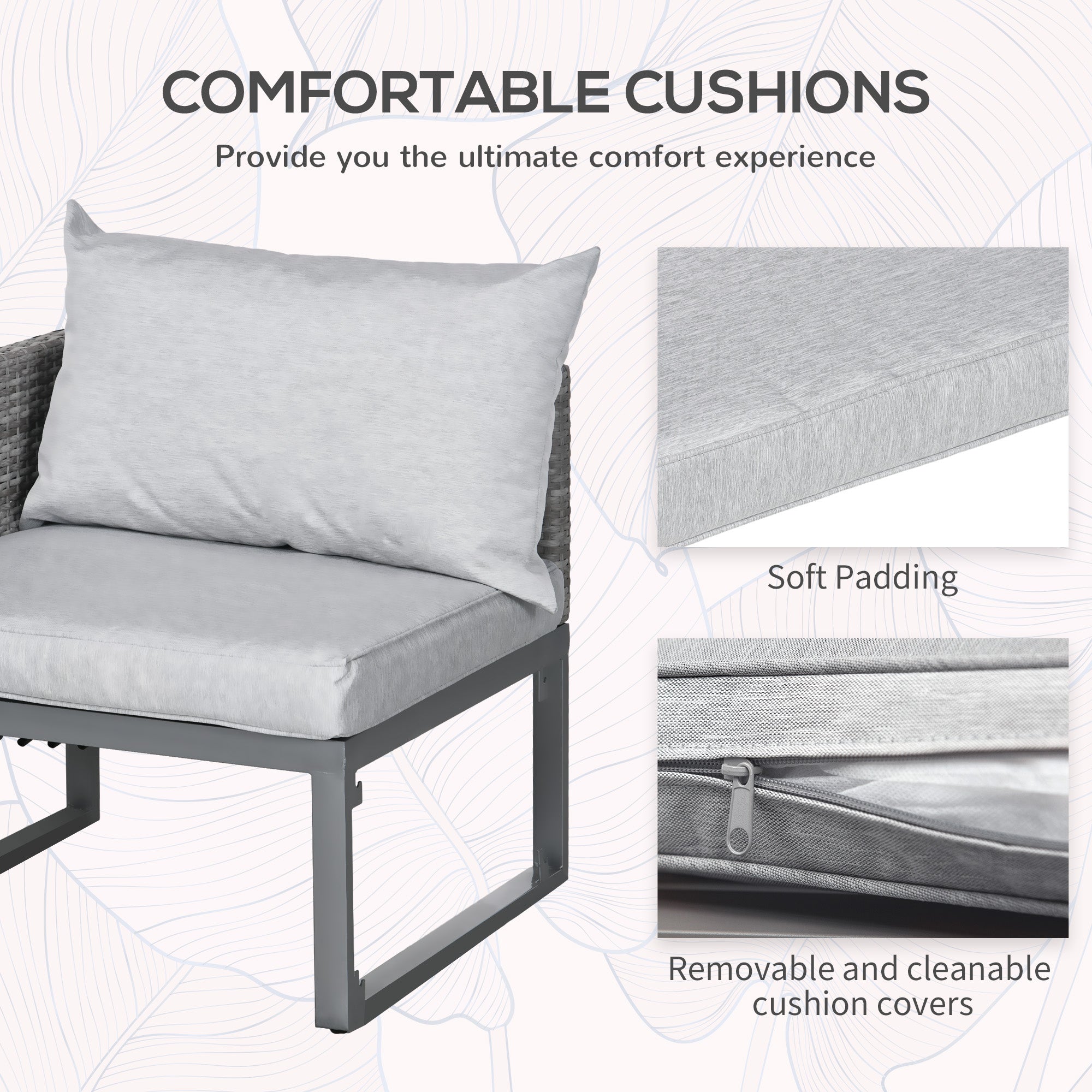 3-in-1 Rattan Bistro Set, Wicker Garden Furniture with 2-level Rising Table & Adjustable Sofa Lounger, Grey