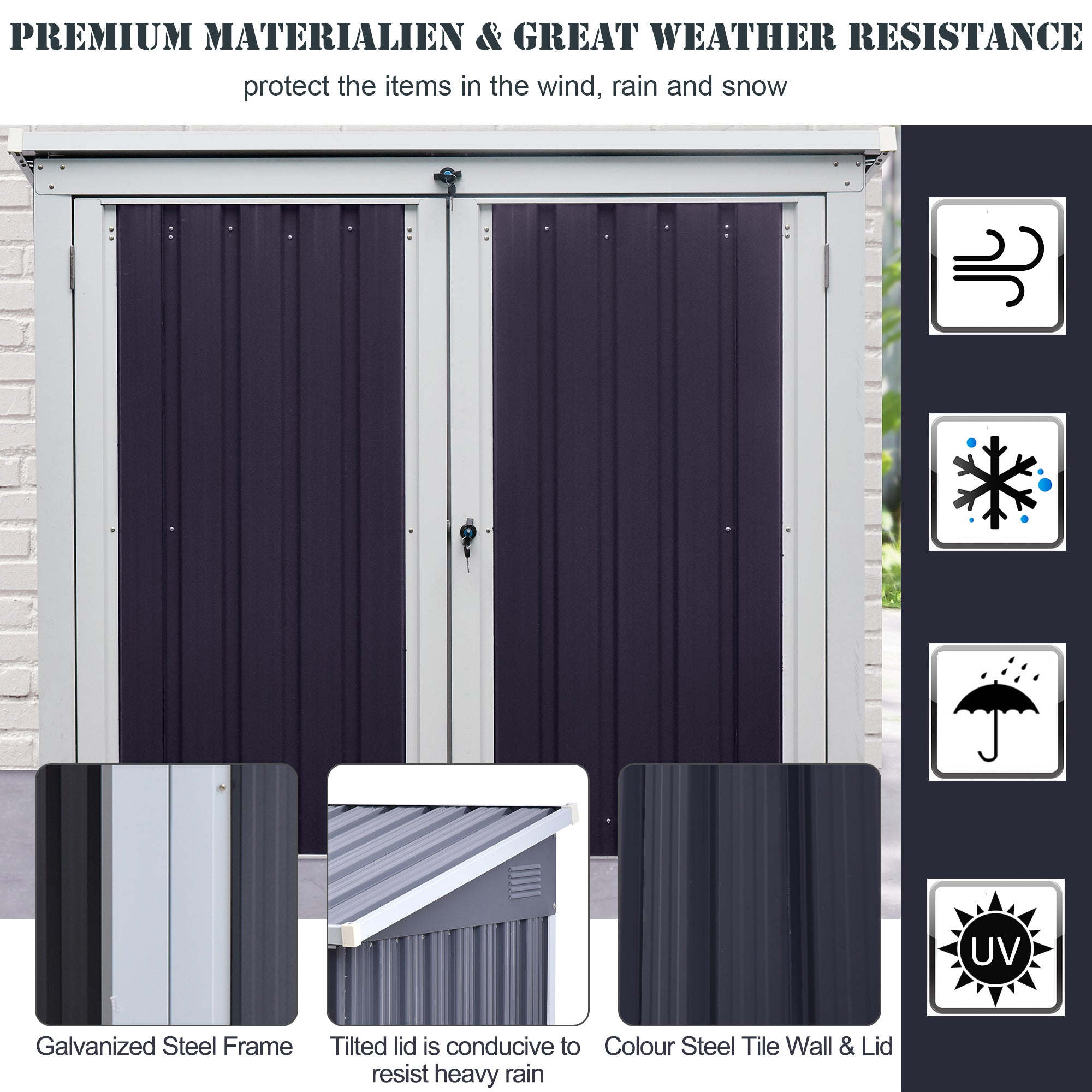 Two-Bin Storage Shelter, Corrugated Steel, Black