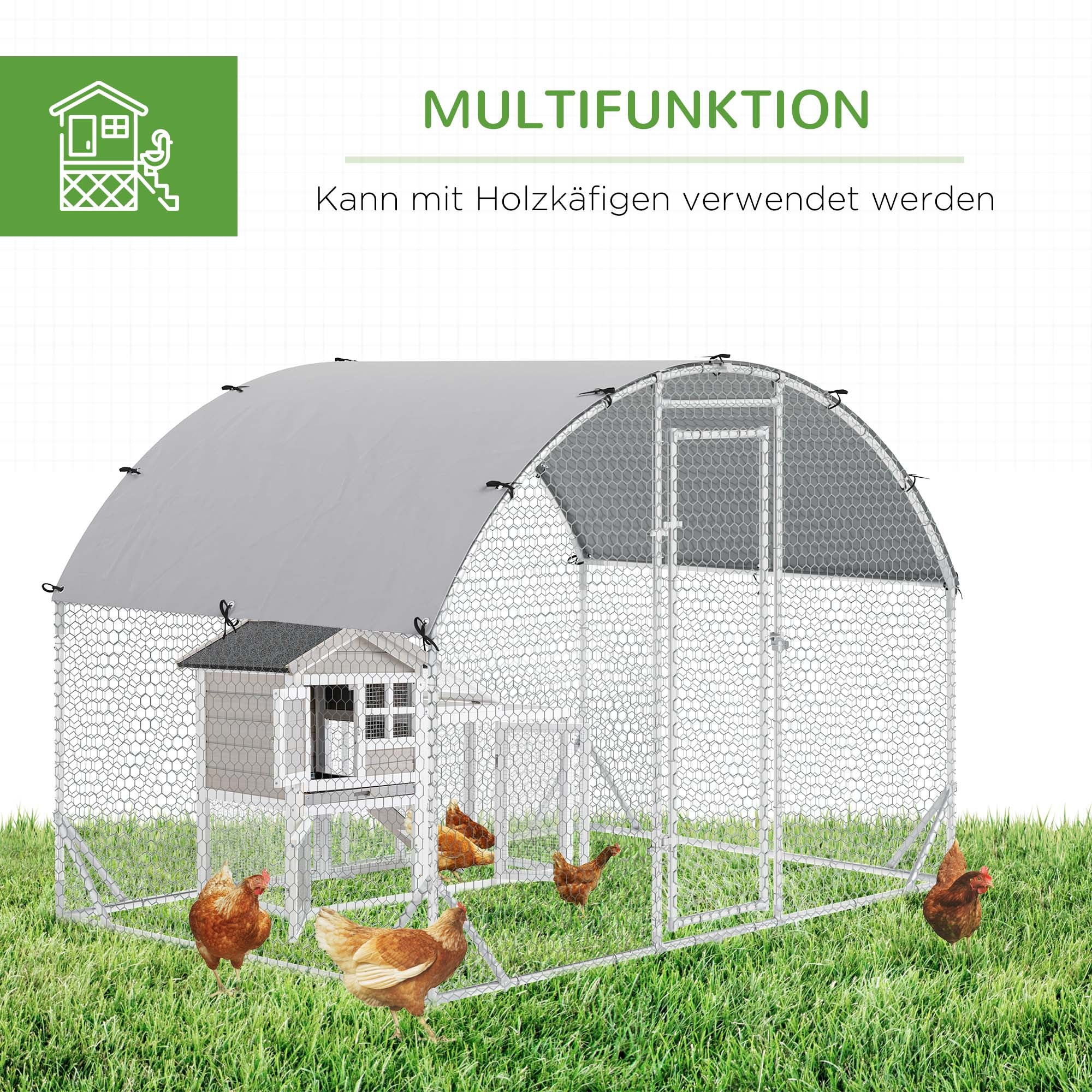 Chicken Coop Free-Range Enclosure, UV-Resistant Cover, Steel Silver