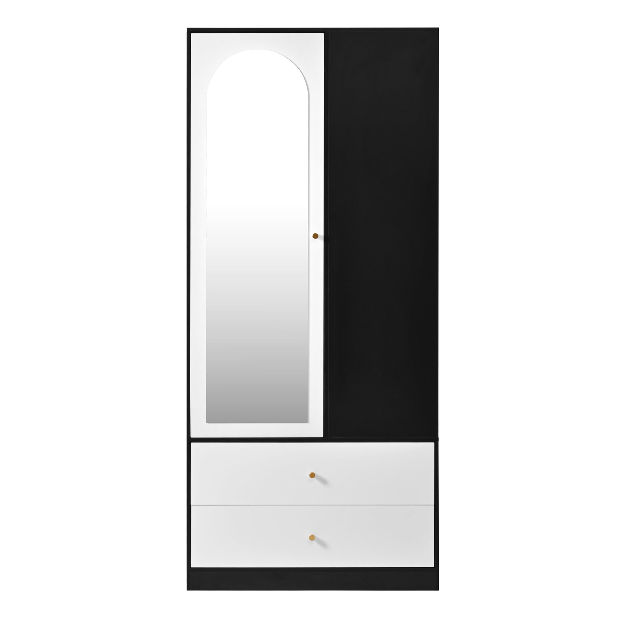 Wardrobe with Mirror 2 Drawers 4 Shelves Bedroom Storage 80x40x180cm White and Black