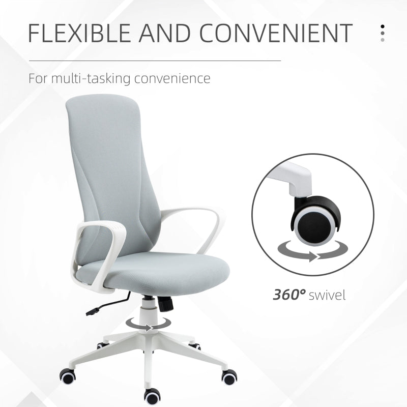 High Back Office Chair, Adjustable Height Swivel Armrests, Fabric Light Grey