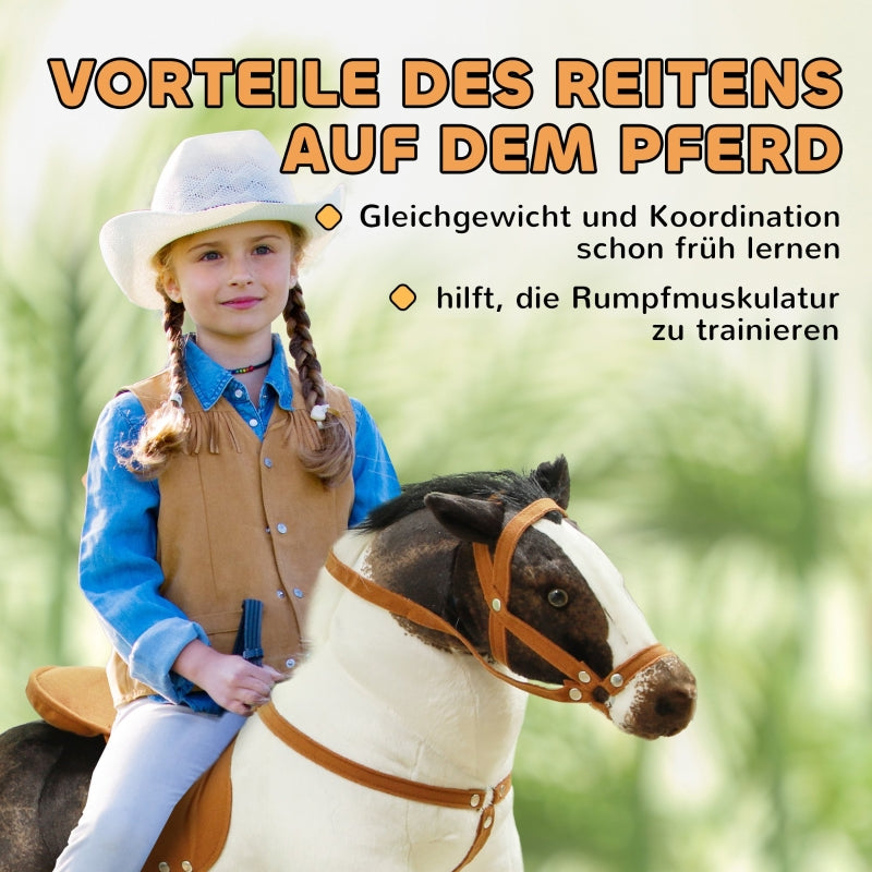 AIYAPLAY Riding Horse with Sound, 48 cm High Toy Horse for Children 3-8 Years, Metal, Brown + Cream White