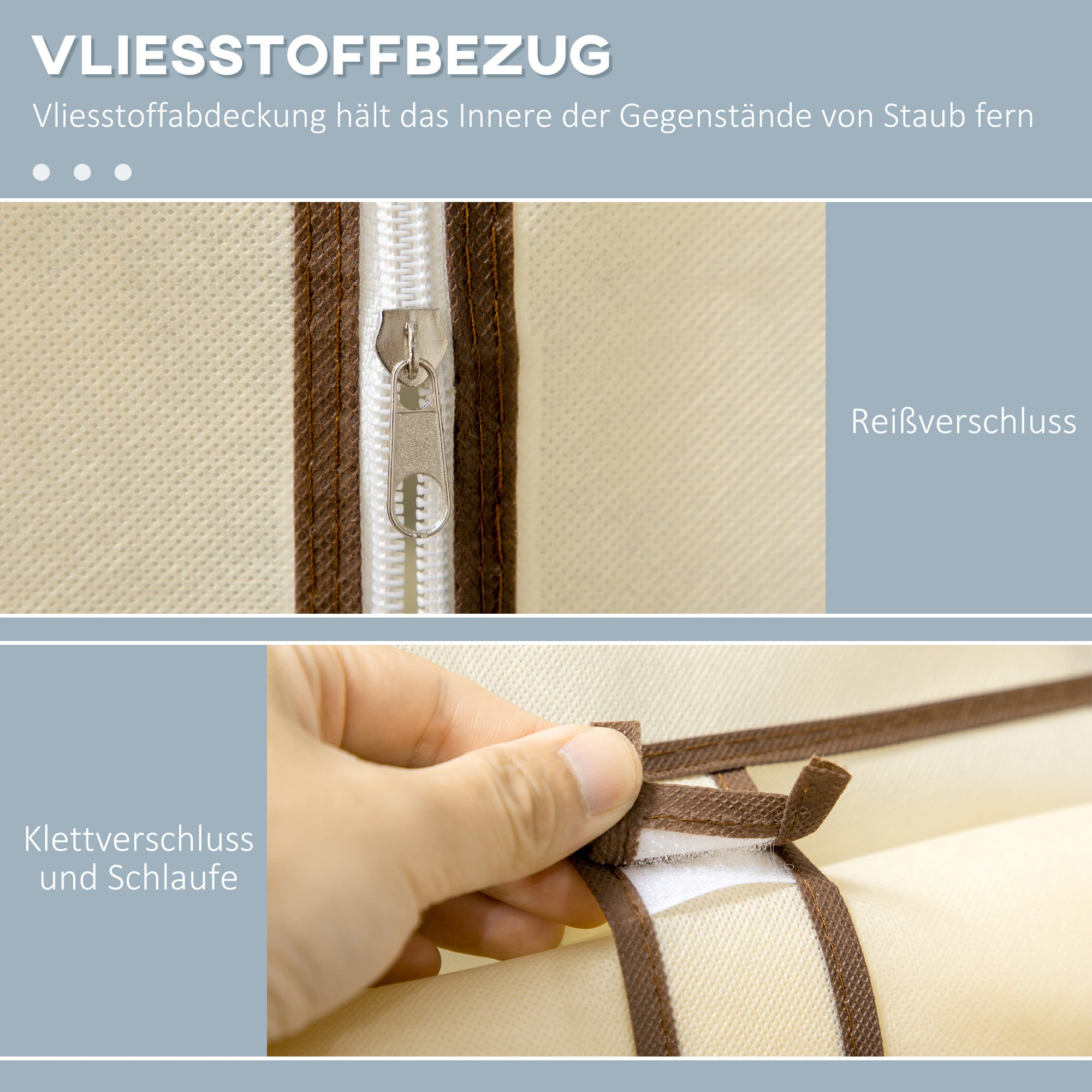 Kleiderschrank faltbar, 2 Kleiderstangen & 6 Fächer, Stoff Creme