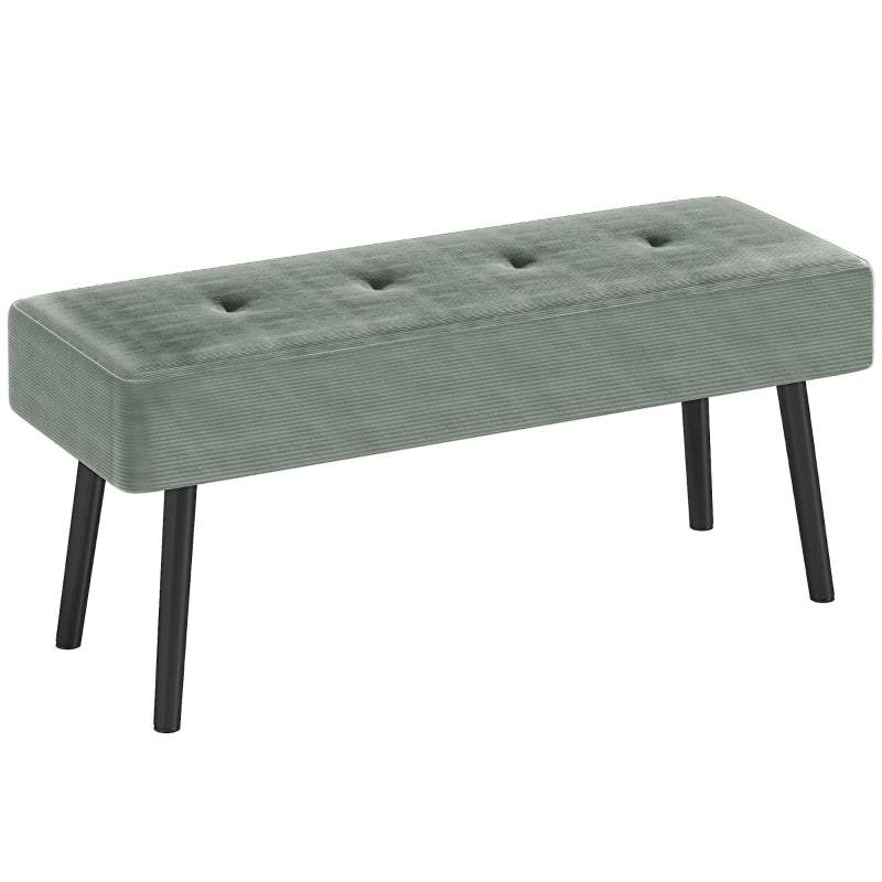 End of Bed Bench with Thick Padding and Steel Legs, Corduroy, Green