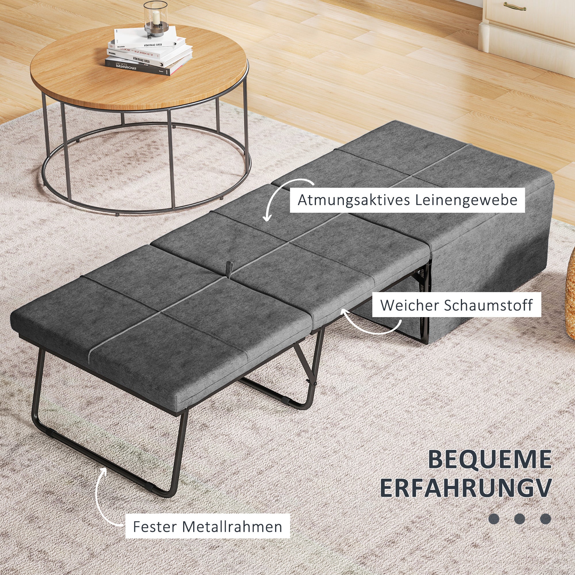 Folding Bed, 8cm Foam Mattress, 120 kg Capacity, Grey Metal