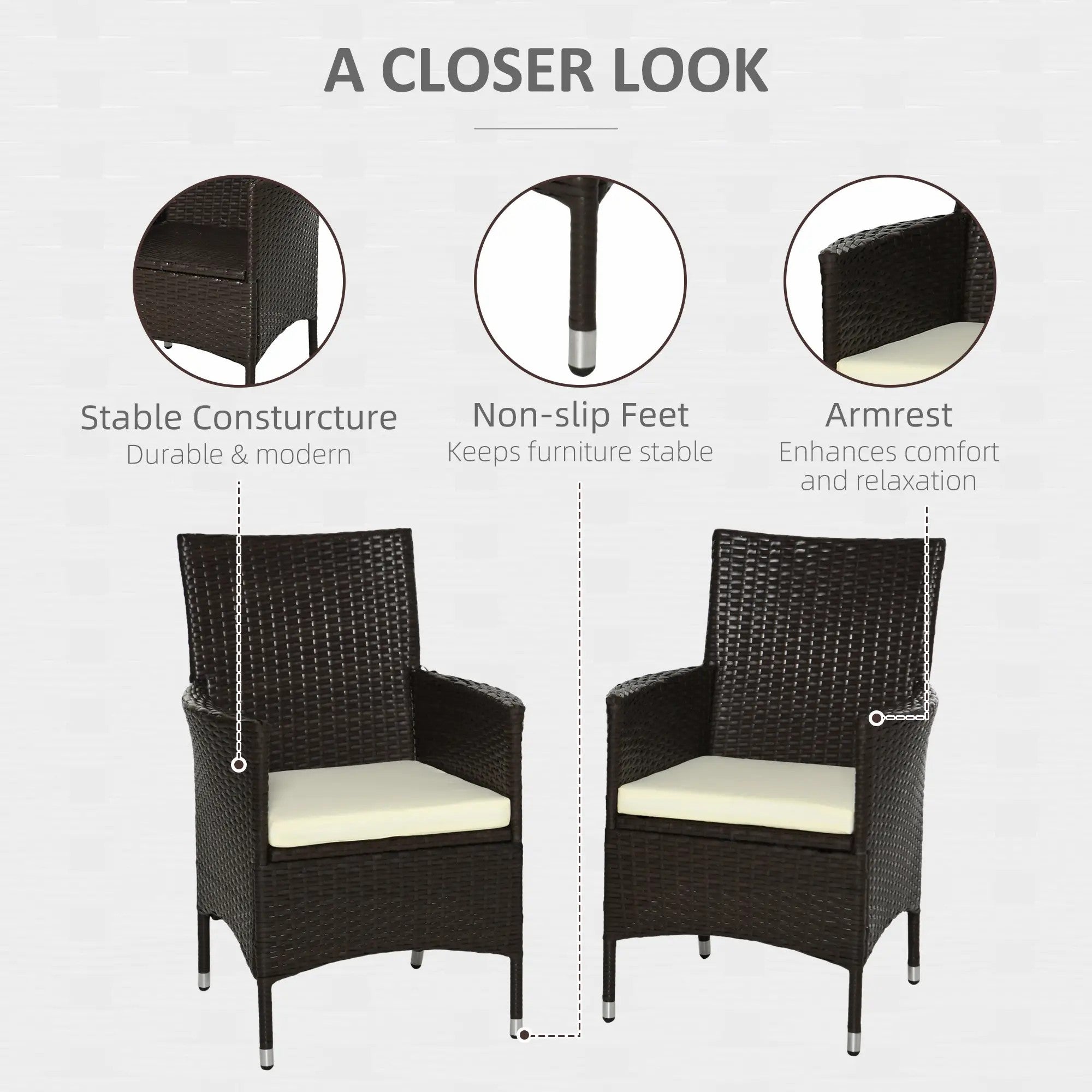 2 Pieces Outdoor Dining Chairs Set with Cushion, High Back PE Rattan Coffee