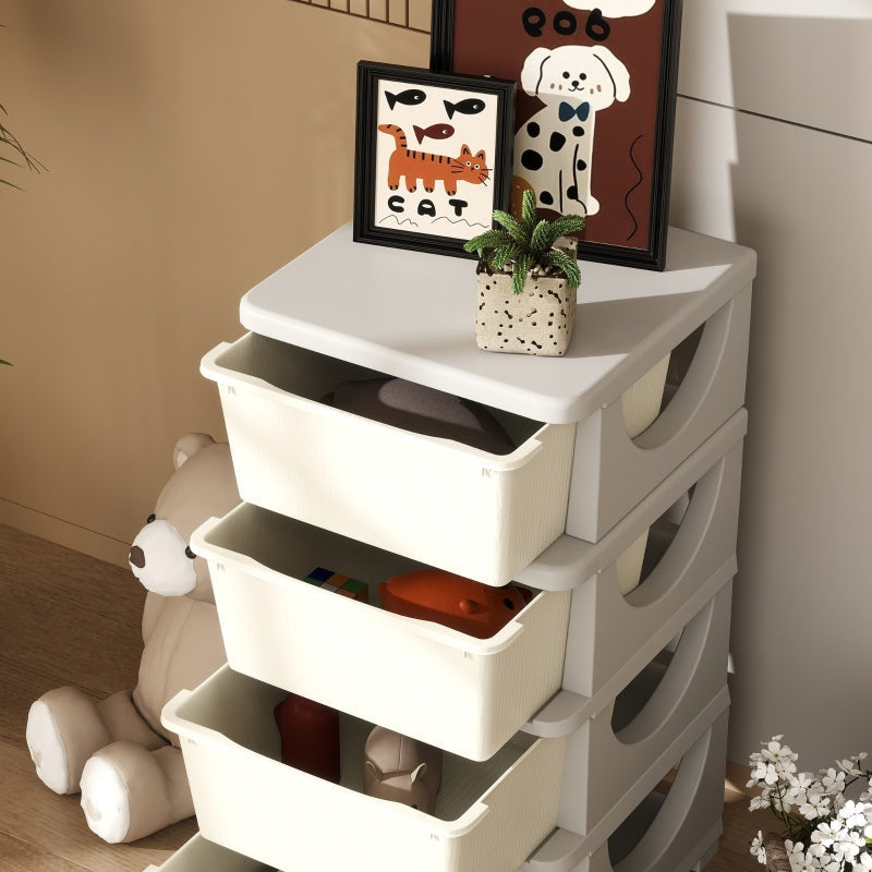 Storage Boxes 4 Large Drawers Rounded Edges 37x37x76cm - Plastic Cream White