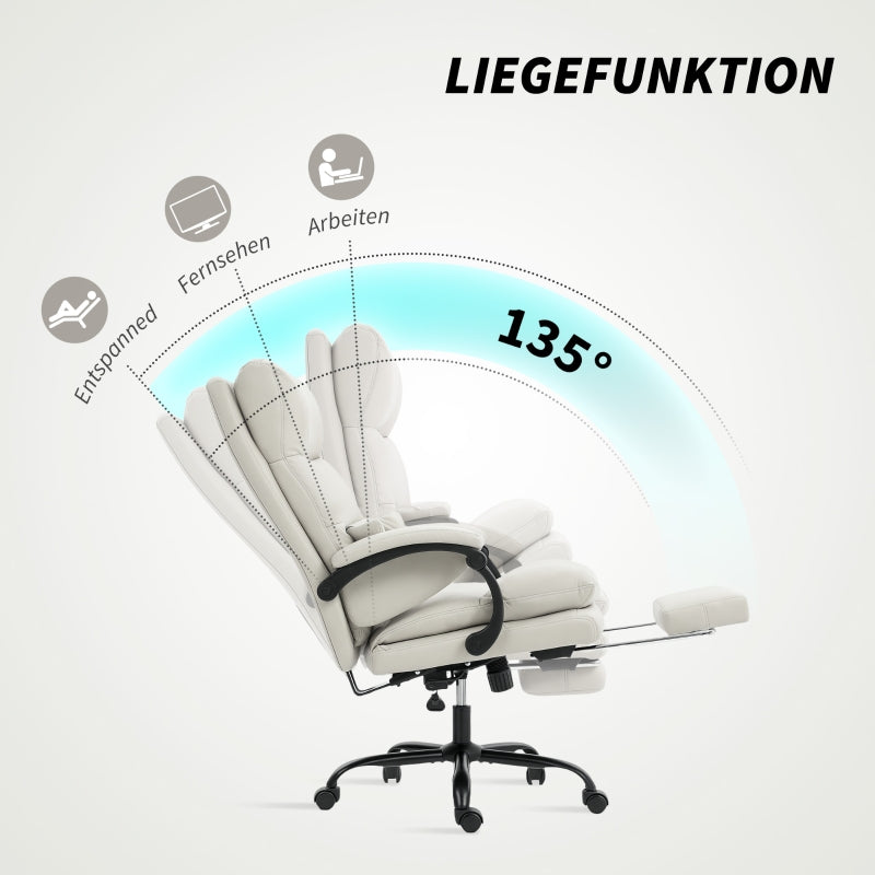 Office Chair Adjustable Desk Lumbar Support Armrests Footrest Faux Leather Light Grey