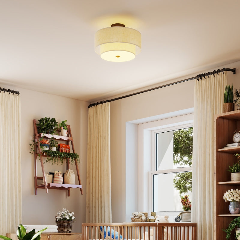 Deckenlampe, Doppelschirme, Pendelleuchte, Leinenoptik, Cremeweiß