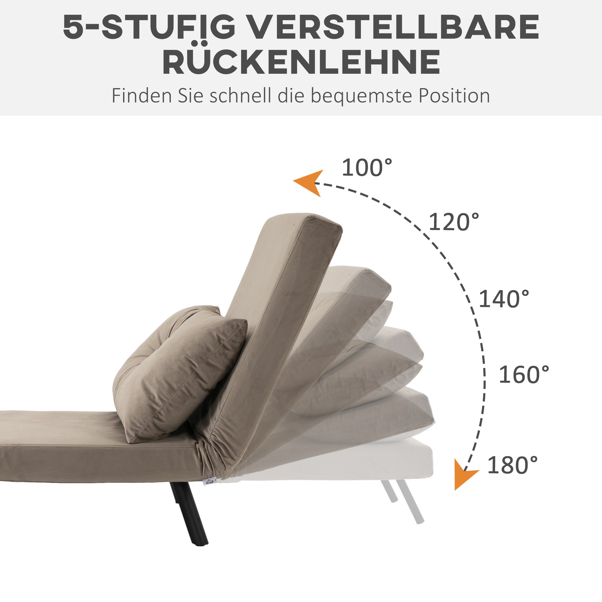 Sleeper Chair Bed, 5-Position Adjustable Backrest Space-Saving Robust, Light Brown Velvet Look