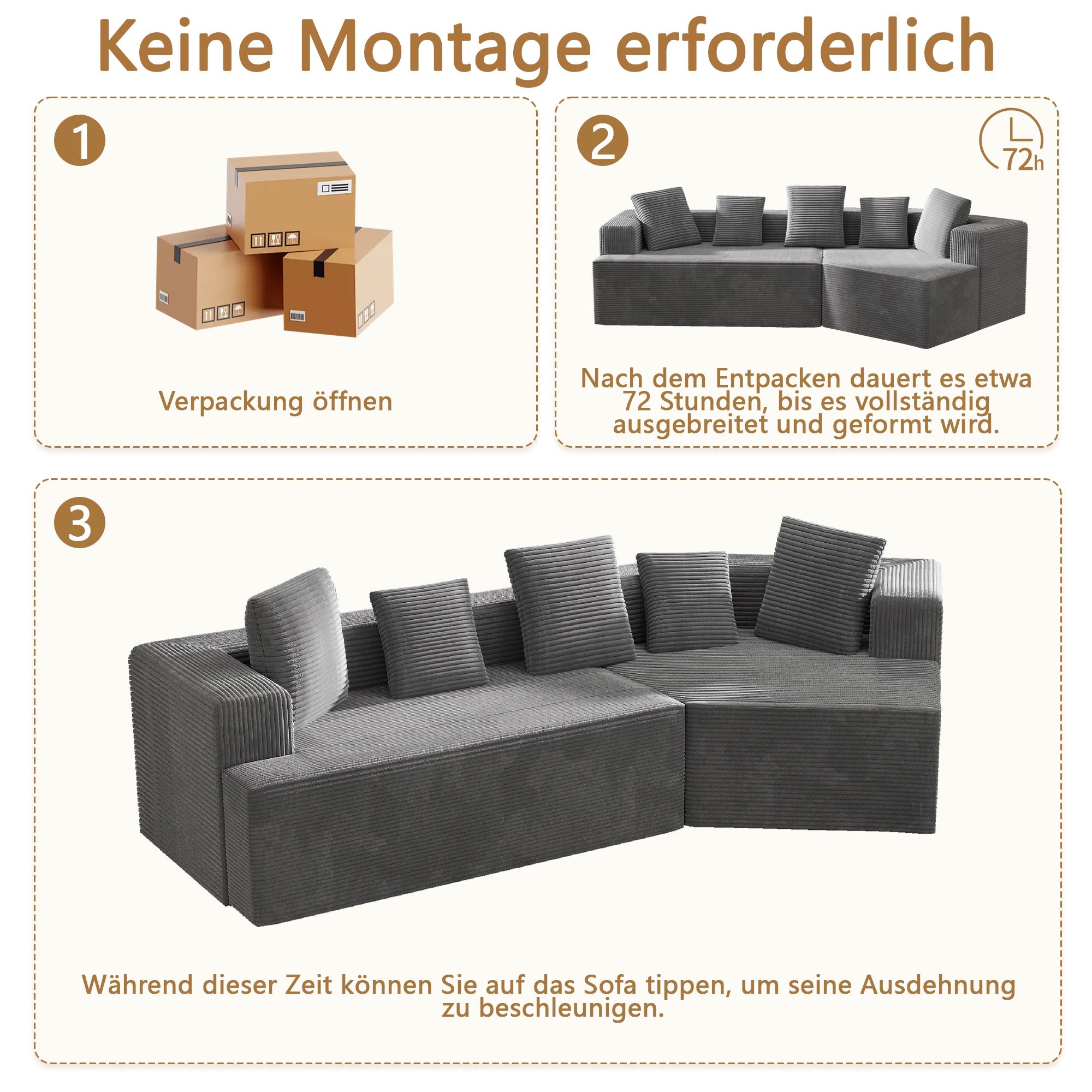 Modular Sofa 312cm Cloud Design No Assembly - Comfort Fabric