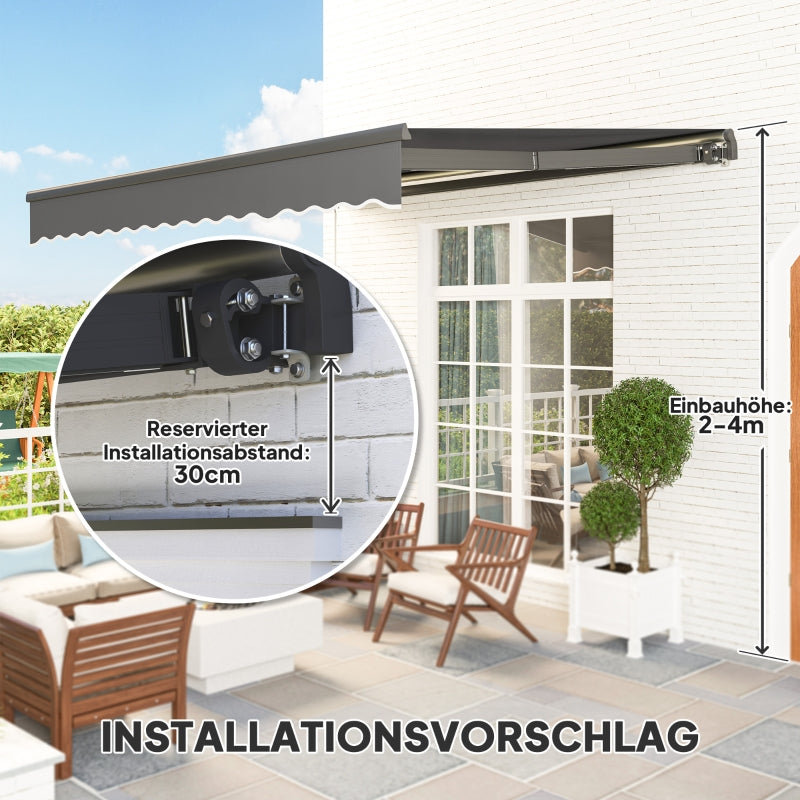 Klemmmarkise, Handkurbel Solarleuchte Gelenkarm UV 50+ 400cm, Grau