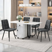 Dining Set Folding 5-Piece 150x80cm Table & 4 Upholstered Chairs Dark Grey Velvet/White MDF Black Legs