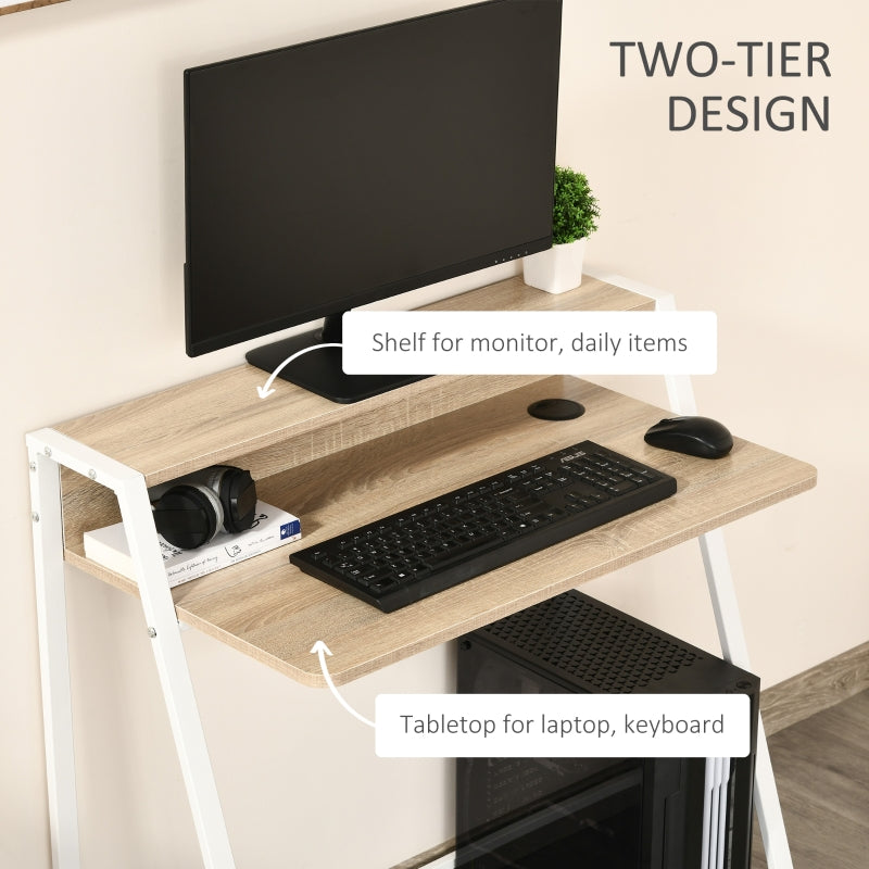 Writing Desk Computer Table Home Office Workstation Storage Shelf White and Oak