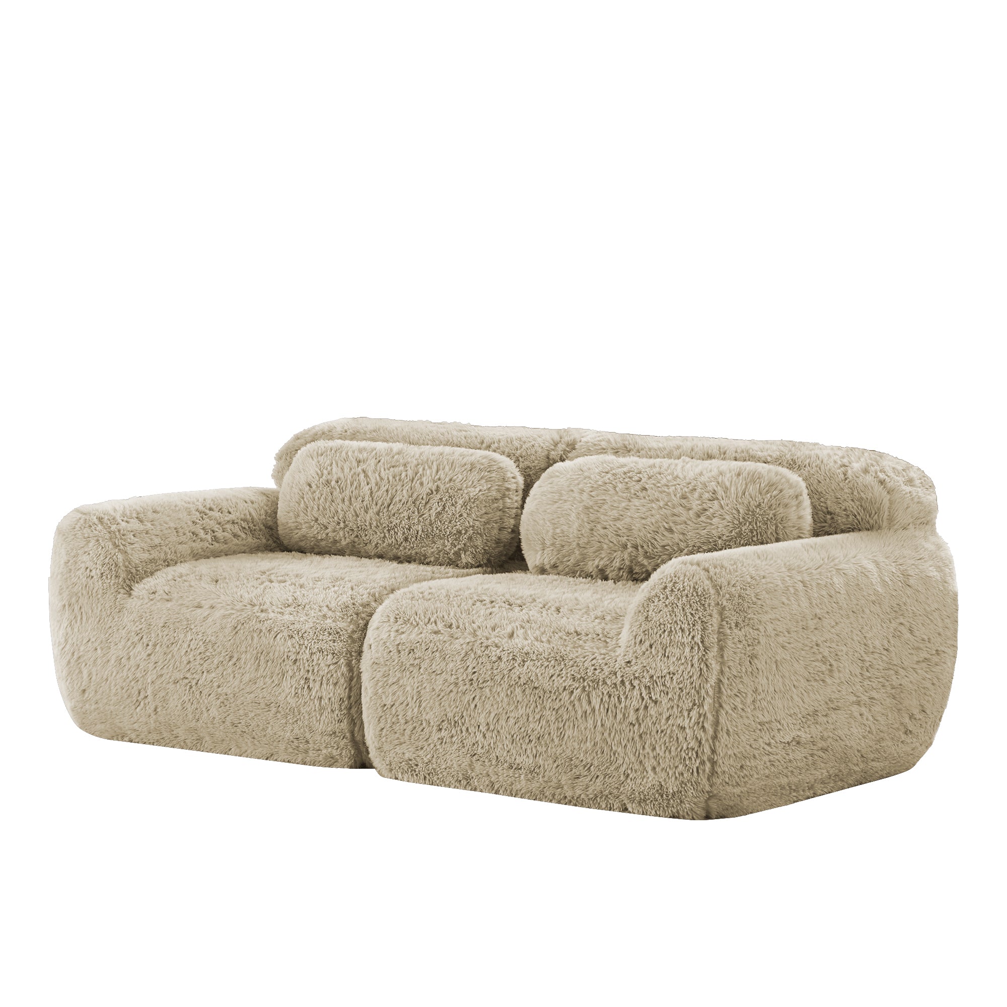 2-Seater Sofa Modular Frameless Plush Fabric - Light Khaki