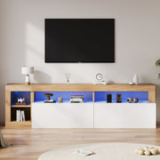 Modern TV Cabinet, 80 Inch, Open Storage, LED Light, Wooden Frame White