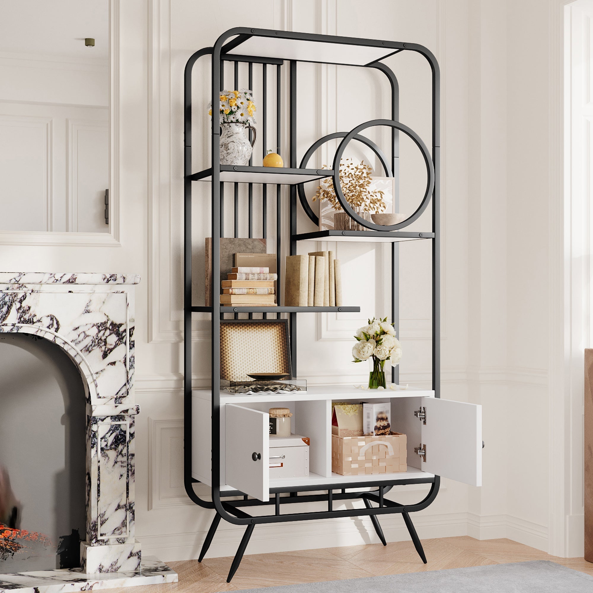 Metal Storage Cabinet 80x30x180cm Double Door 3 Shelves - White/Black