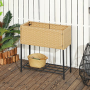 Hochbeet Blumenkasten, mit Füßen & Ablage, 70x30x72 cm, Polyrattan, Sandfarben