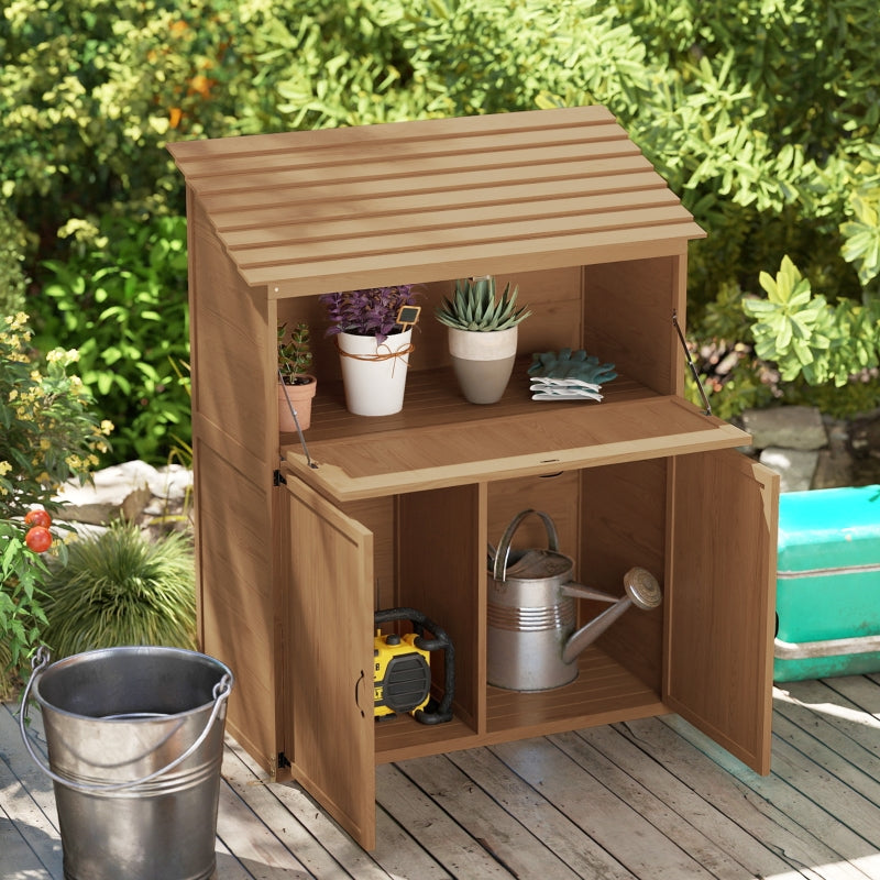 Gartenschrank, Geräteschuppen mit Klappregal & Doppeltüren, Naturholz