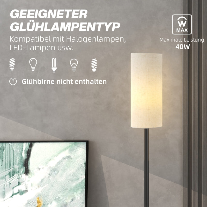 Floor lamp with fabric lampshade E27 socket foot switch, black