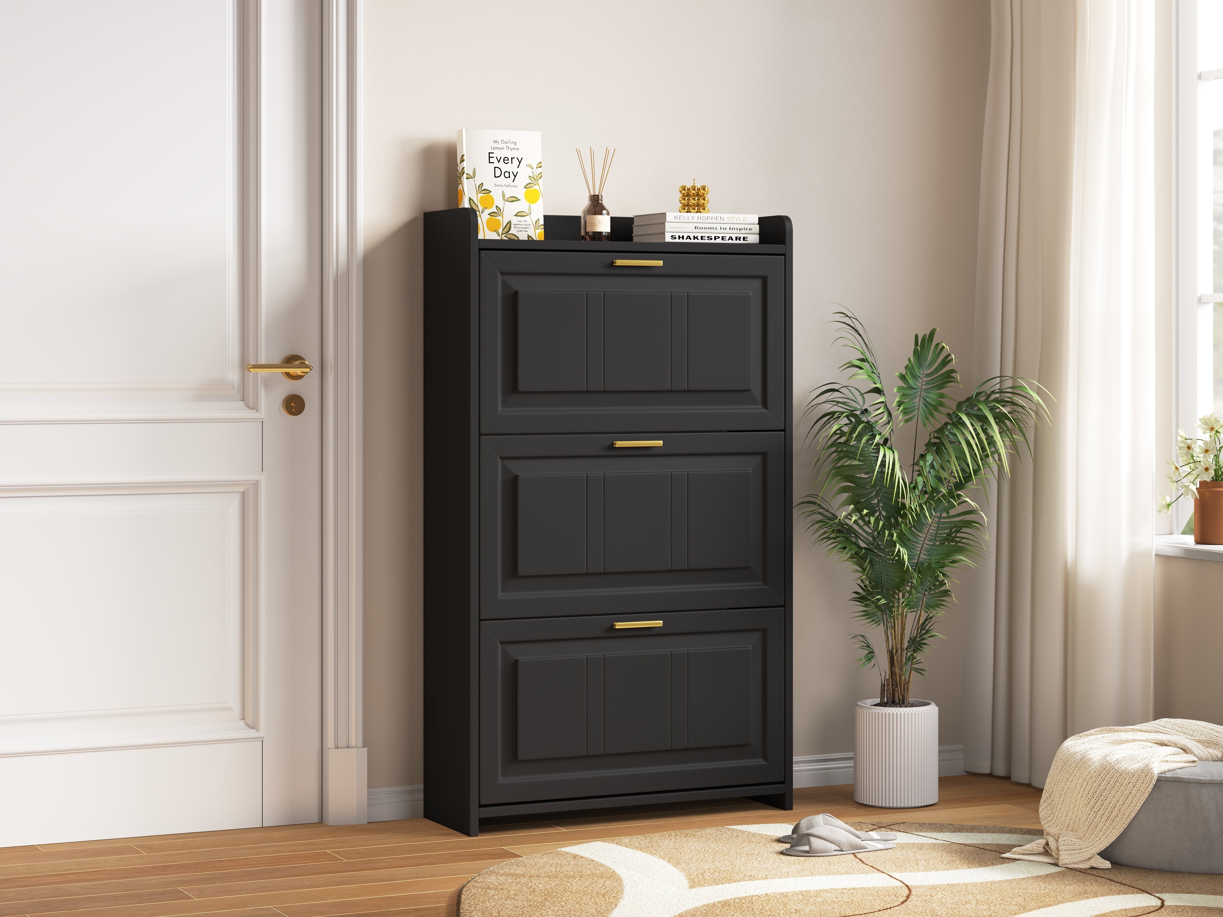 Shoe Cabinet 70x24x120cm 6 Compartments - Black