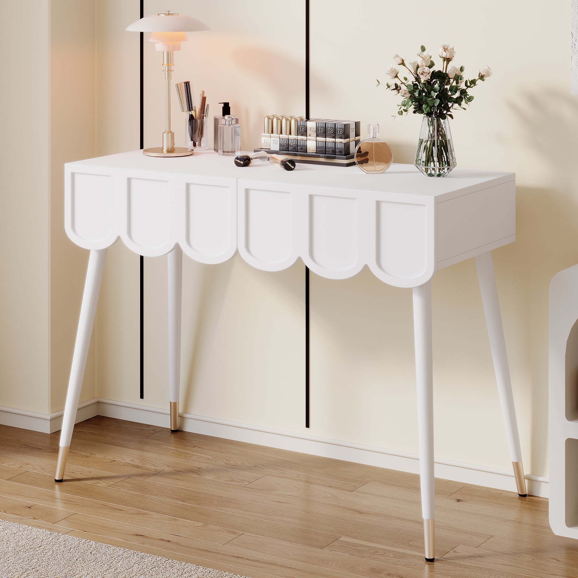 Dressing Table with 2 Drawers and Metal Legs, White