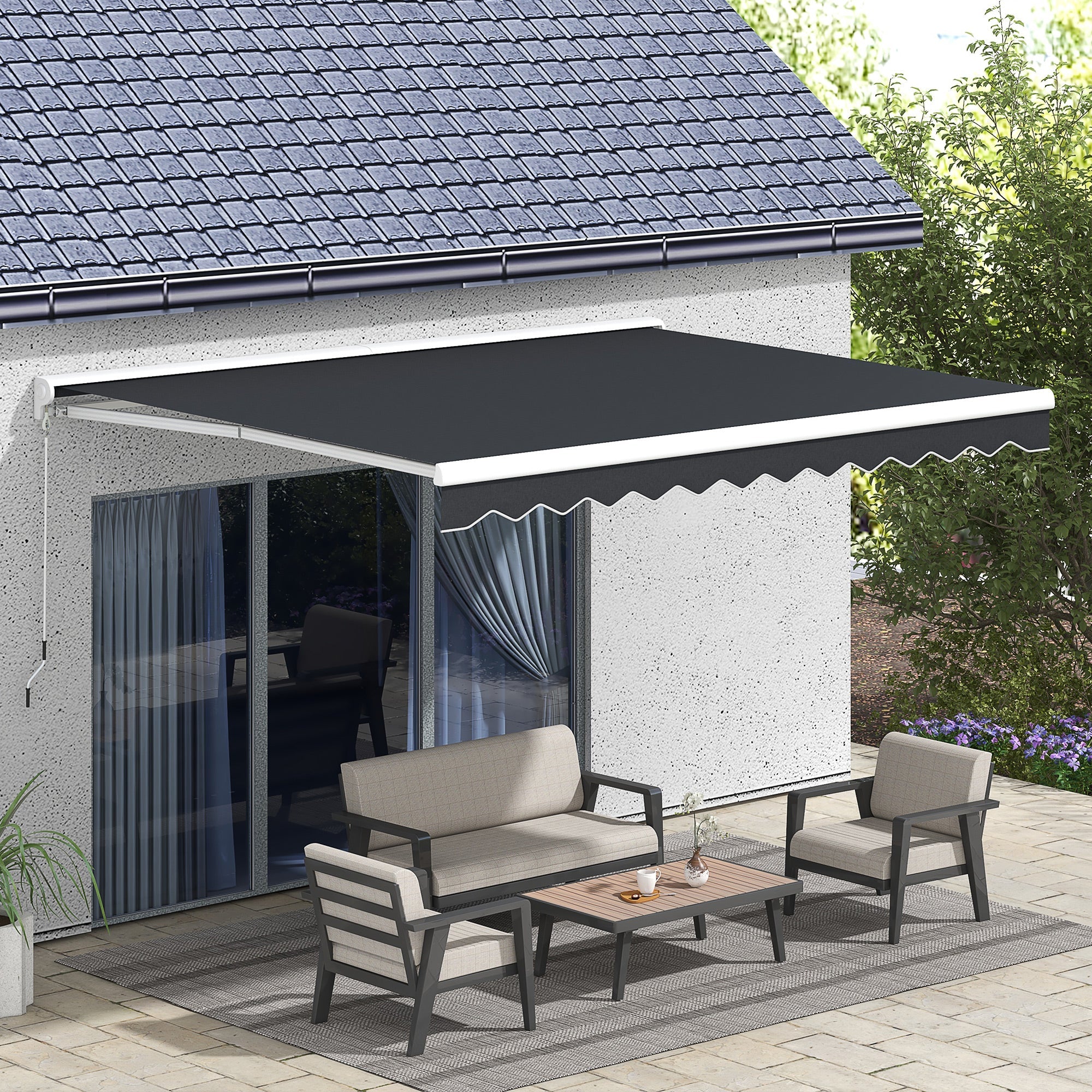 Folding Arm Awning 4x3m Electric Hand Crank Remote Control, Aluminum Grey