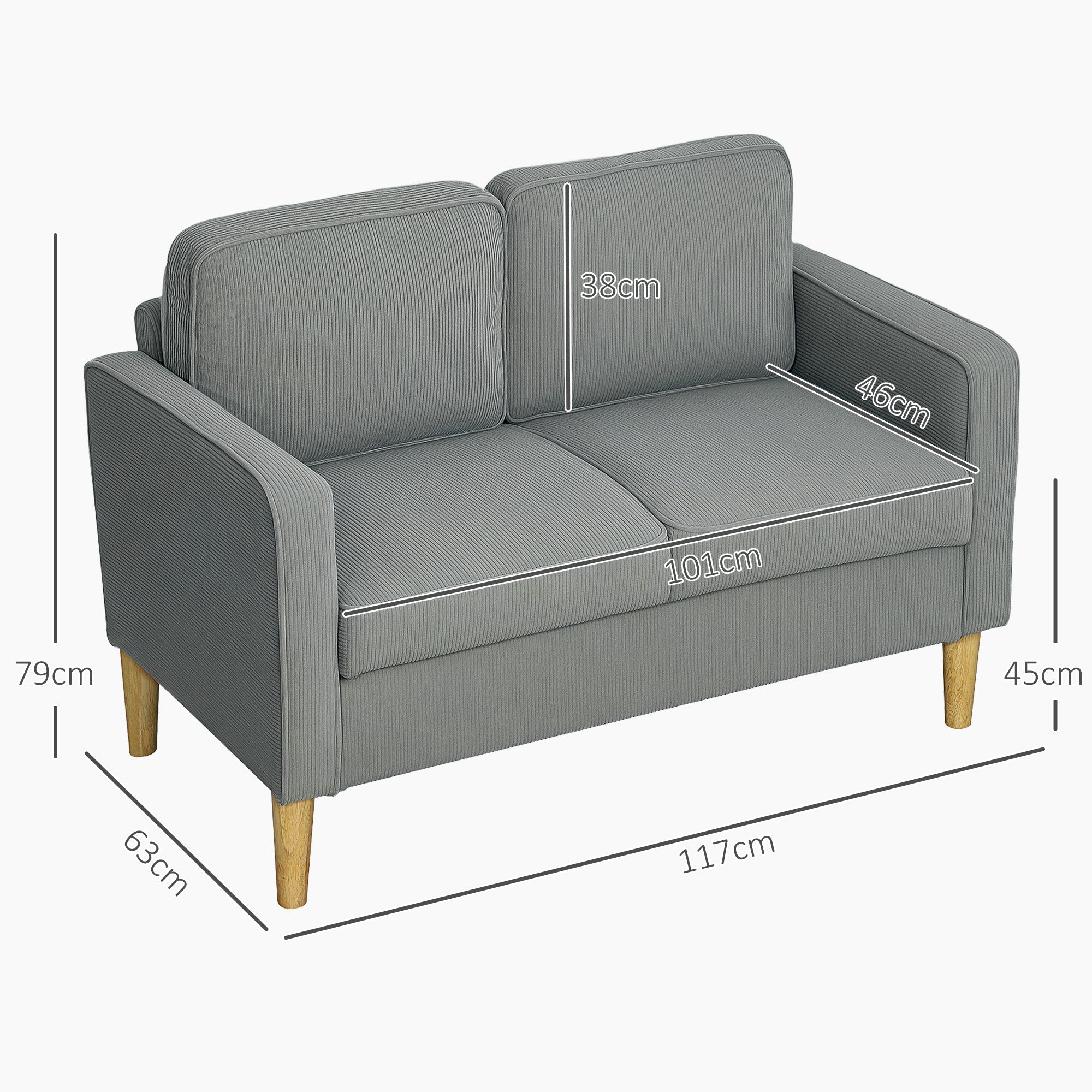2-Seater Sofa, Small with Armrests Storage Corduroy Light Gray