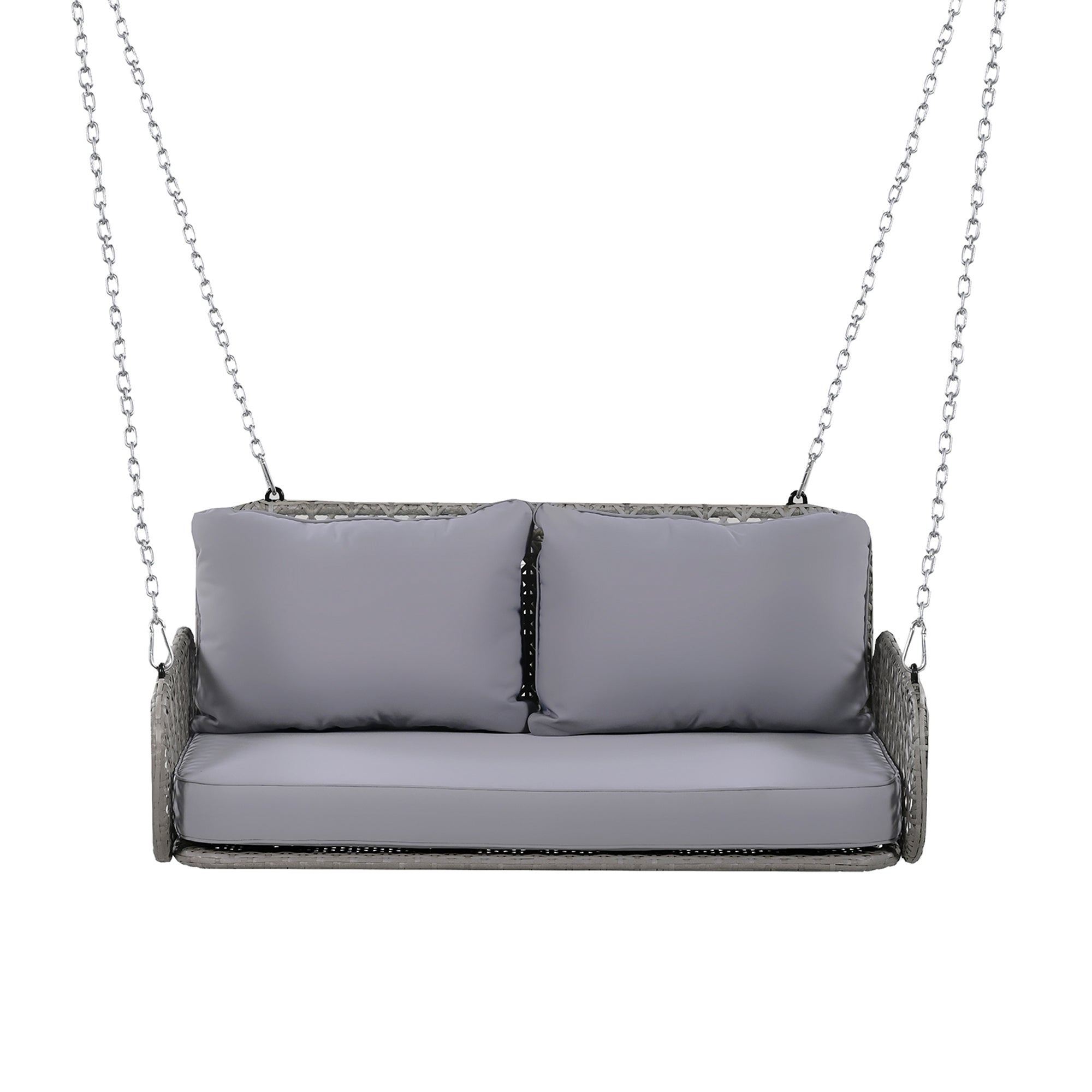 PE Rattan Double Swing Seat with Cushions and Chains, Grey