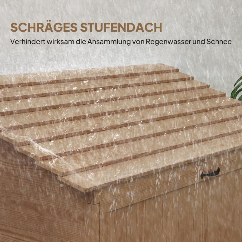 Gartenschrank, Geräteschuppen mit Klappregal & Doppeltüren, Naturholz