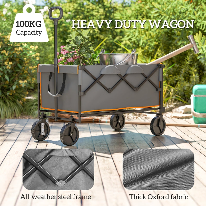 Folding Wagon 160L 100kg Heavy Duty with Tailgate, Grey and Orange