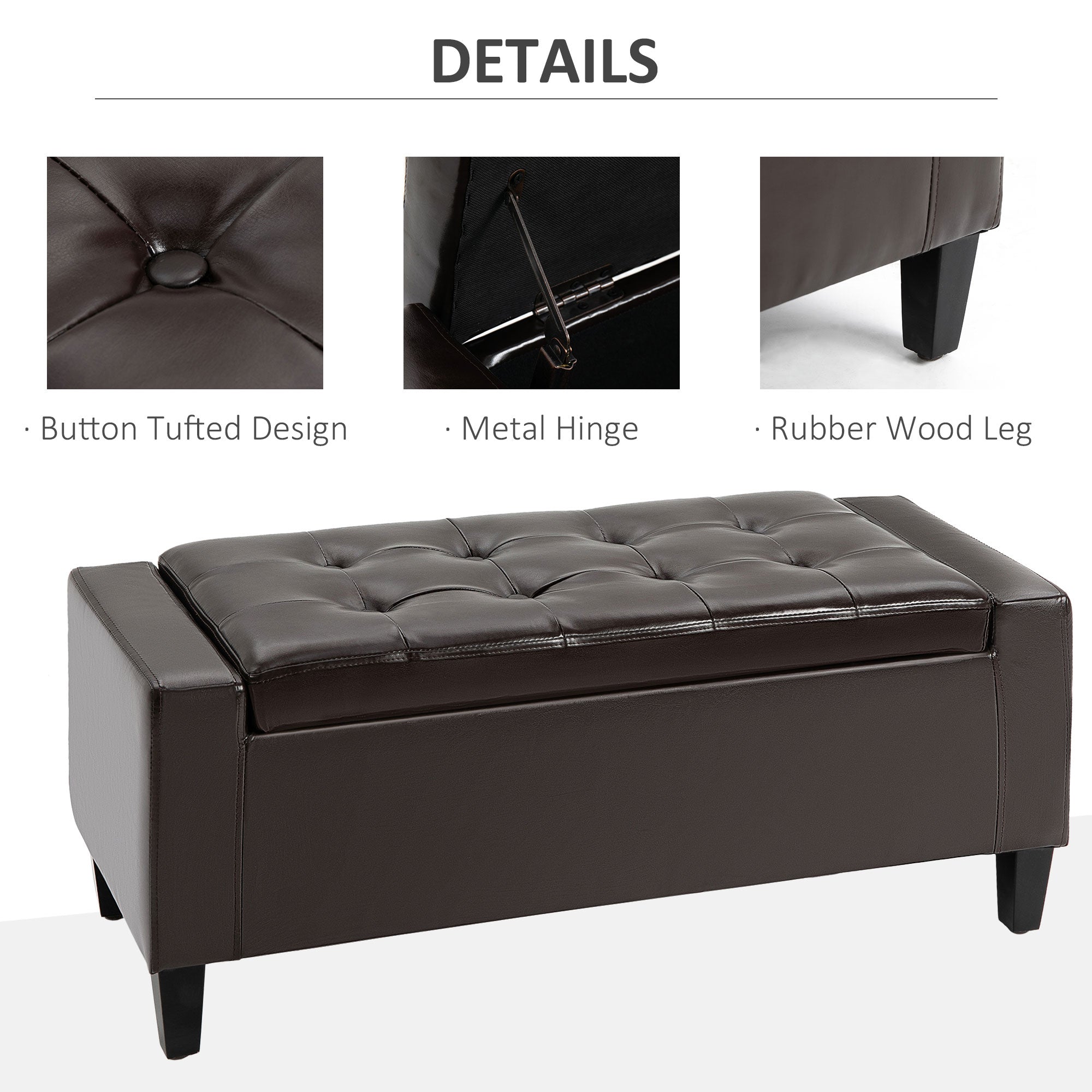 PU Leather Storage Ottoman Bench Chest Cube w/ Flipping Top Brown
