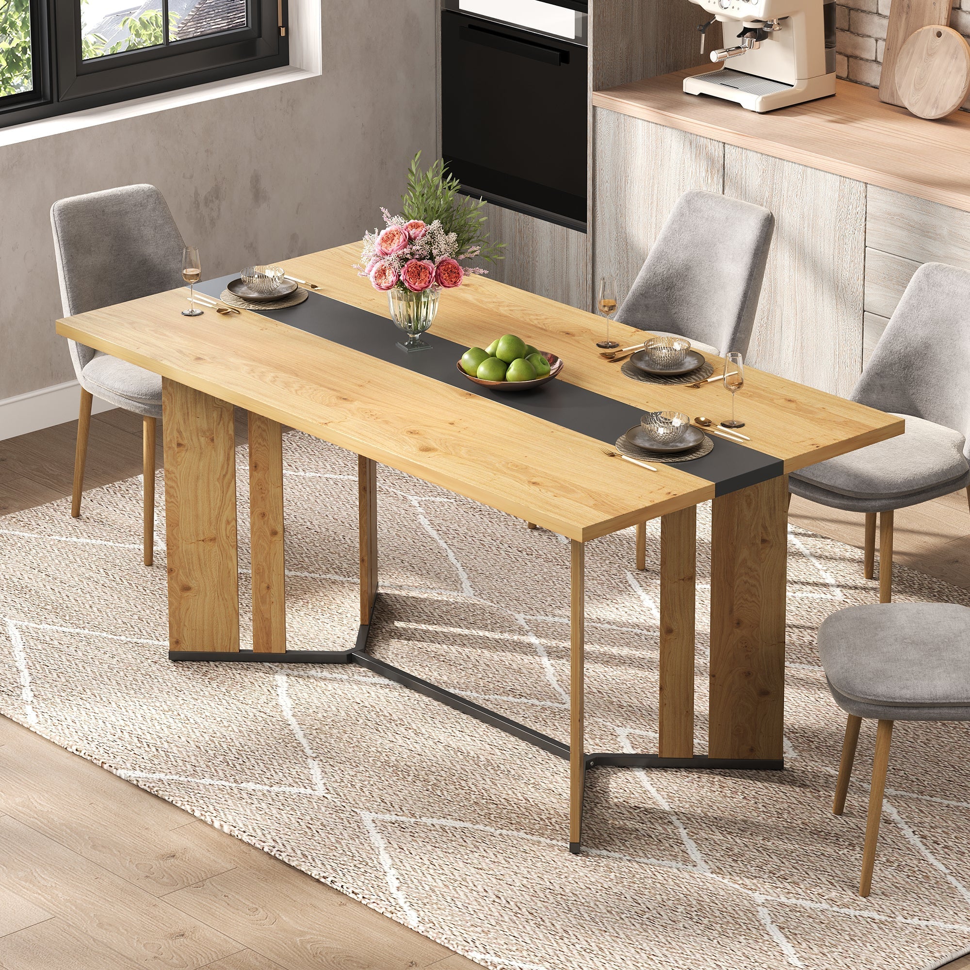 Scandinavian Dining Table 150cm, 2.8cm Thick, Waterproof, Oak Wood