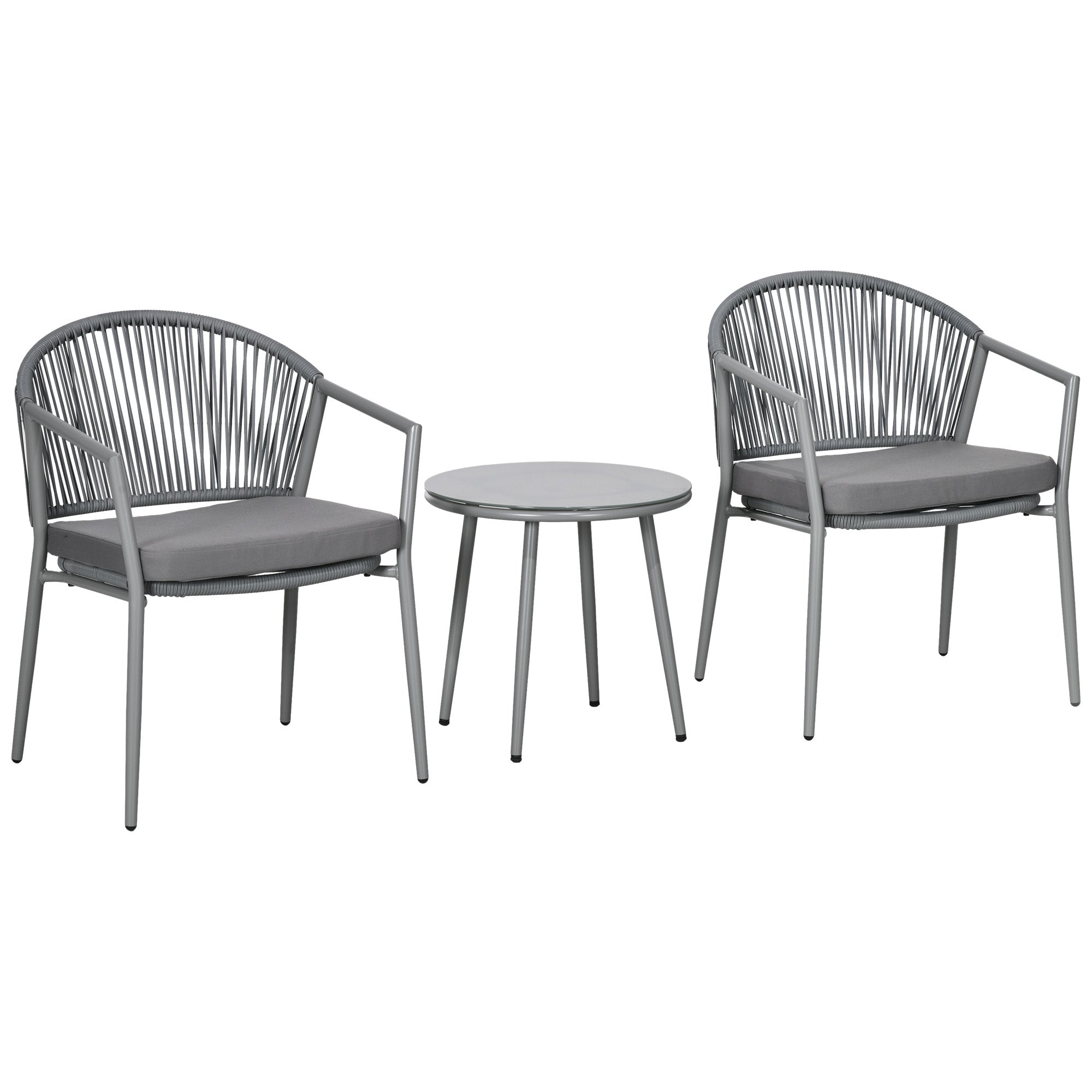 Seating Group 2 Chairs Coffee Table Balcony Furniture Steel Grey