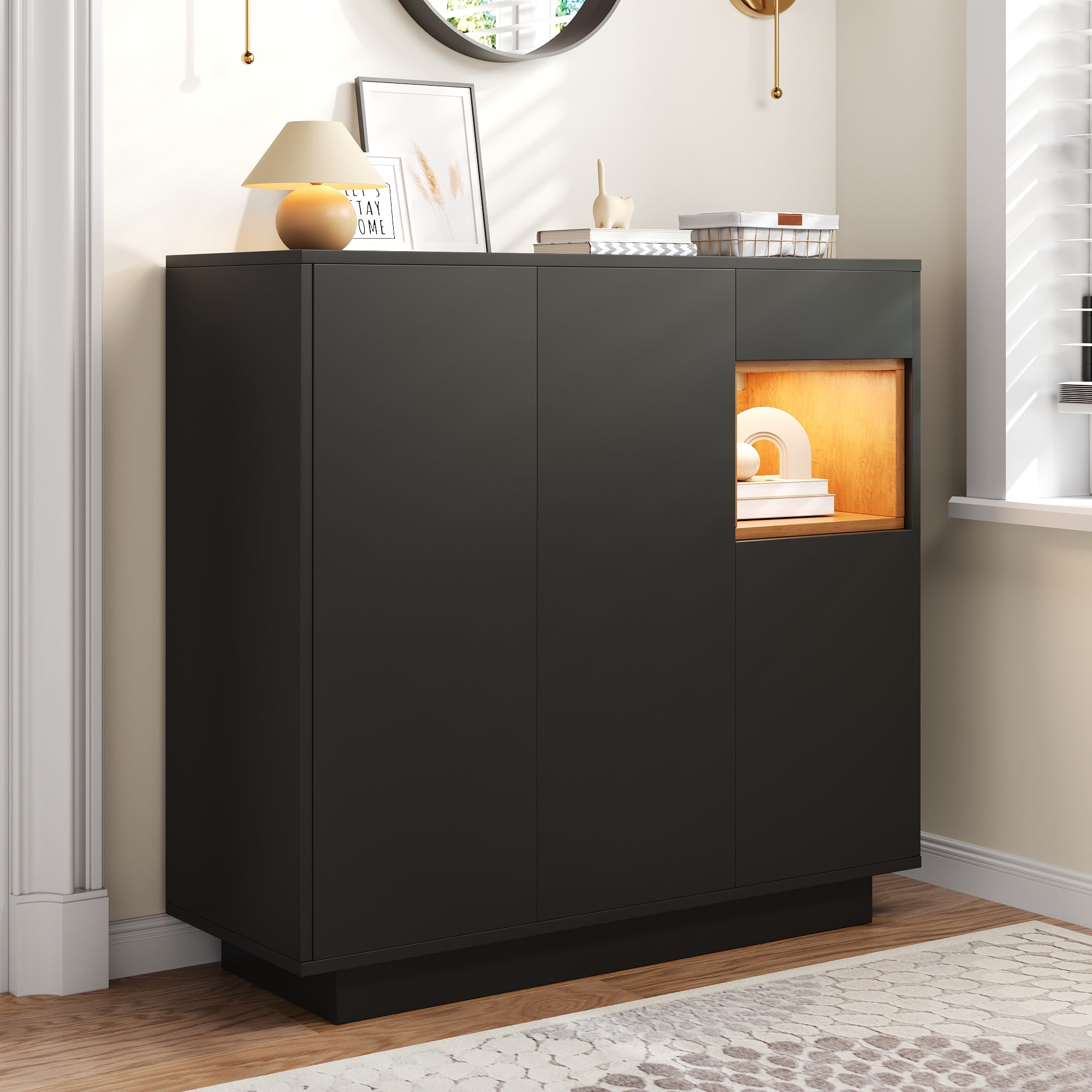 Shoe Cabinet, Adjustable Shelves, Black and Wood