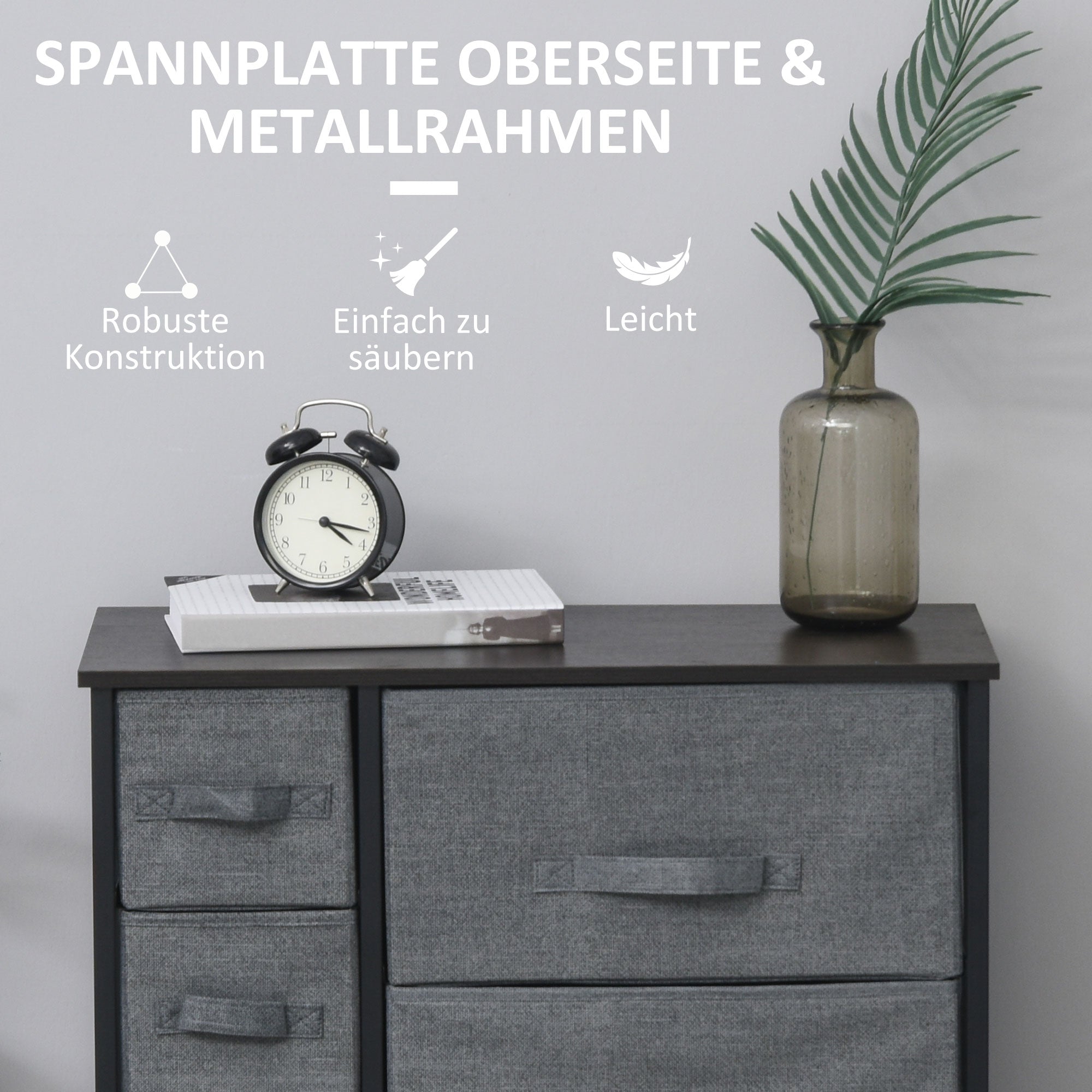 Drawer Cabinet, 7 Foldable Fabric Drawers Metal Frame, Gray