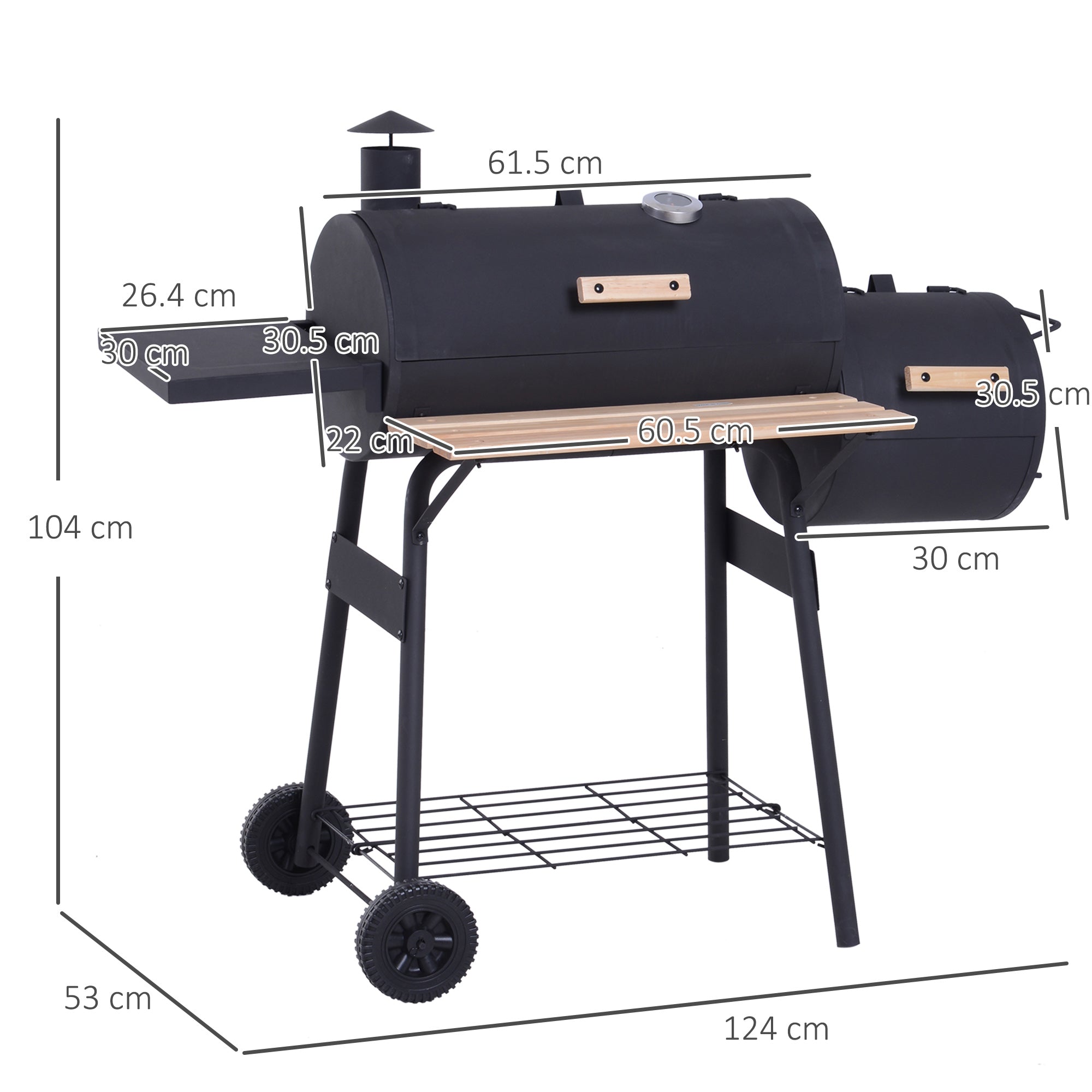 Portable Charcoal BBQ Grill, Cold-rolled Steel & Solid Wood, Black