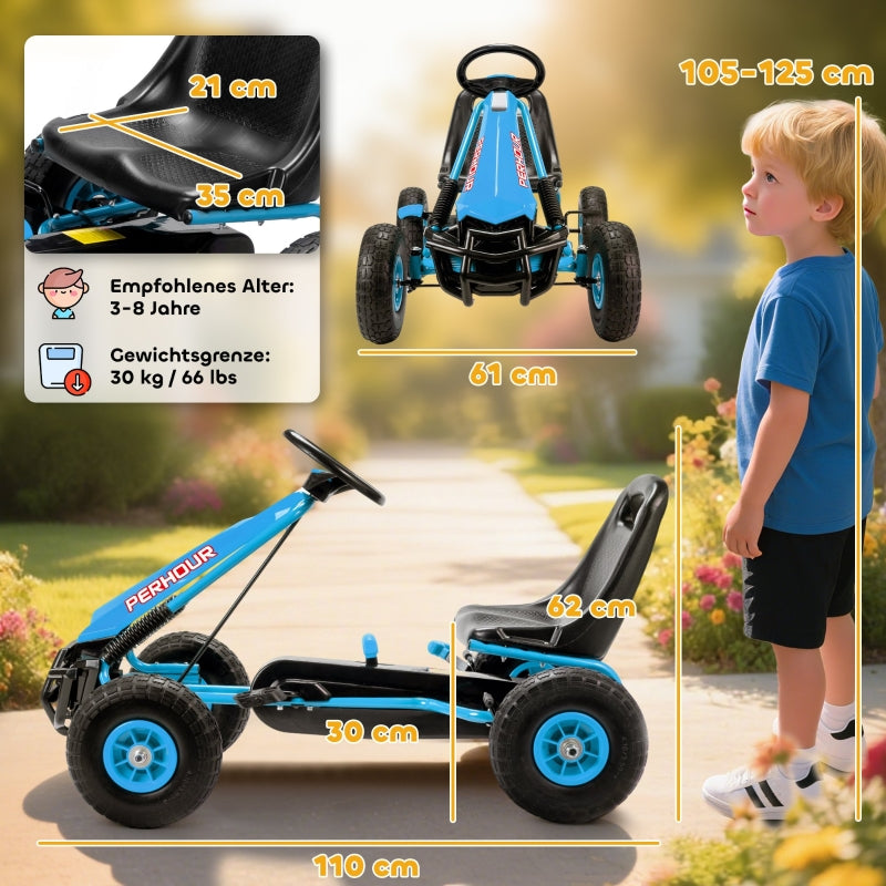 Pedal Go-Kart for Kids with Adjustable Seat and EVA Wheels, Blue