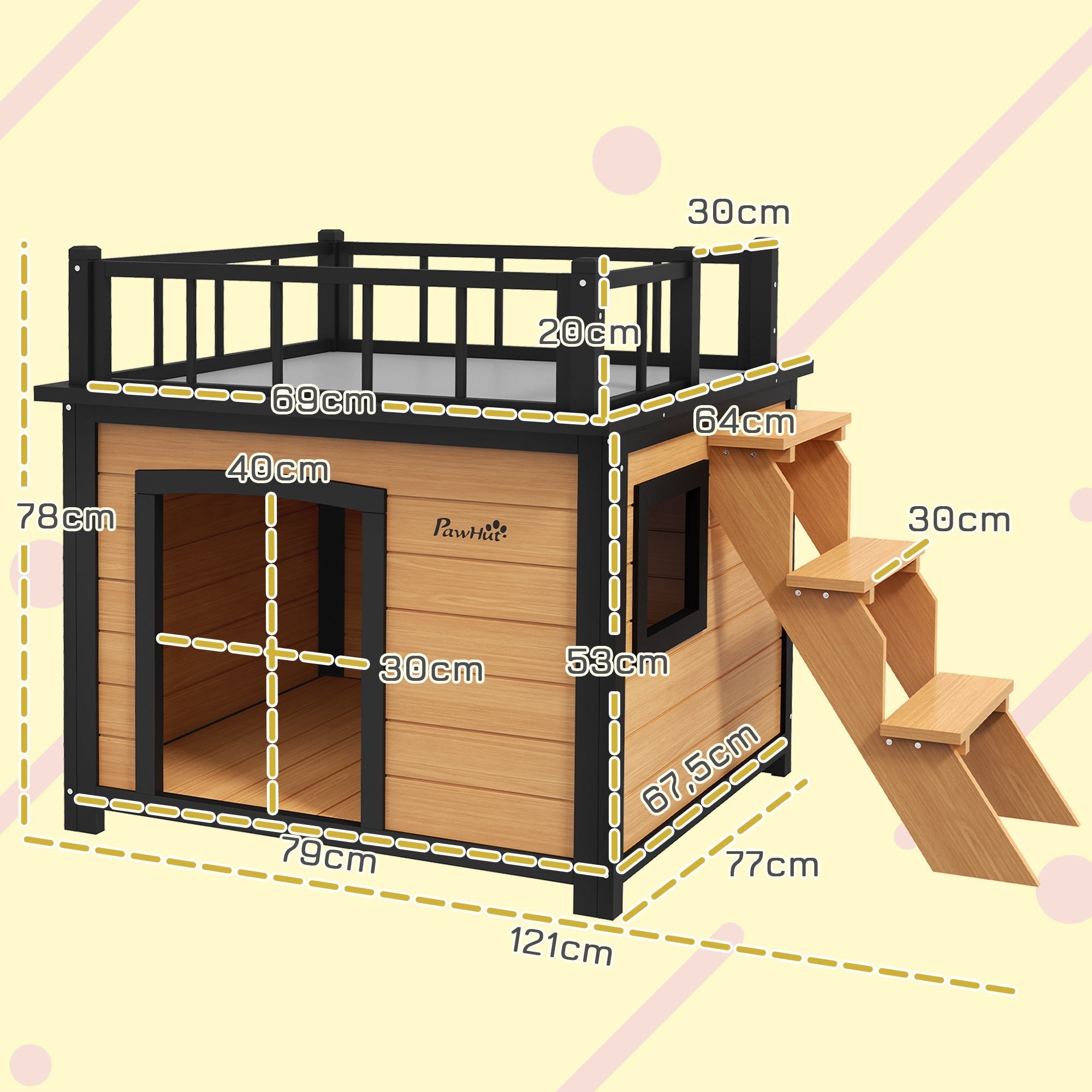 Dog Kennel, Balcony Stairs Window, Fir Wood Yellow