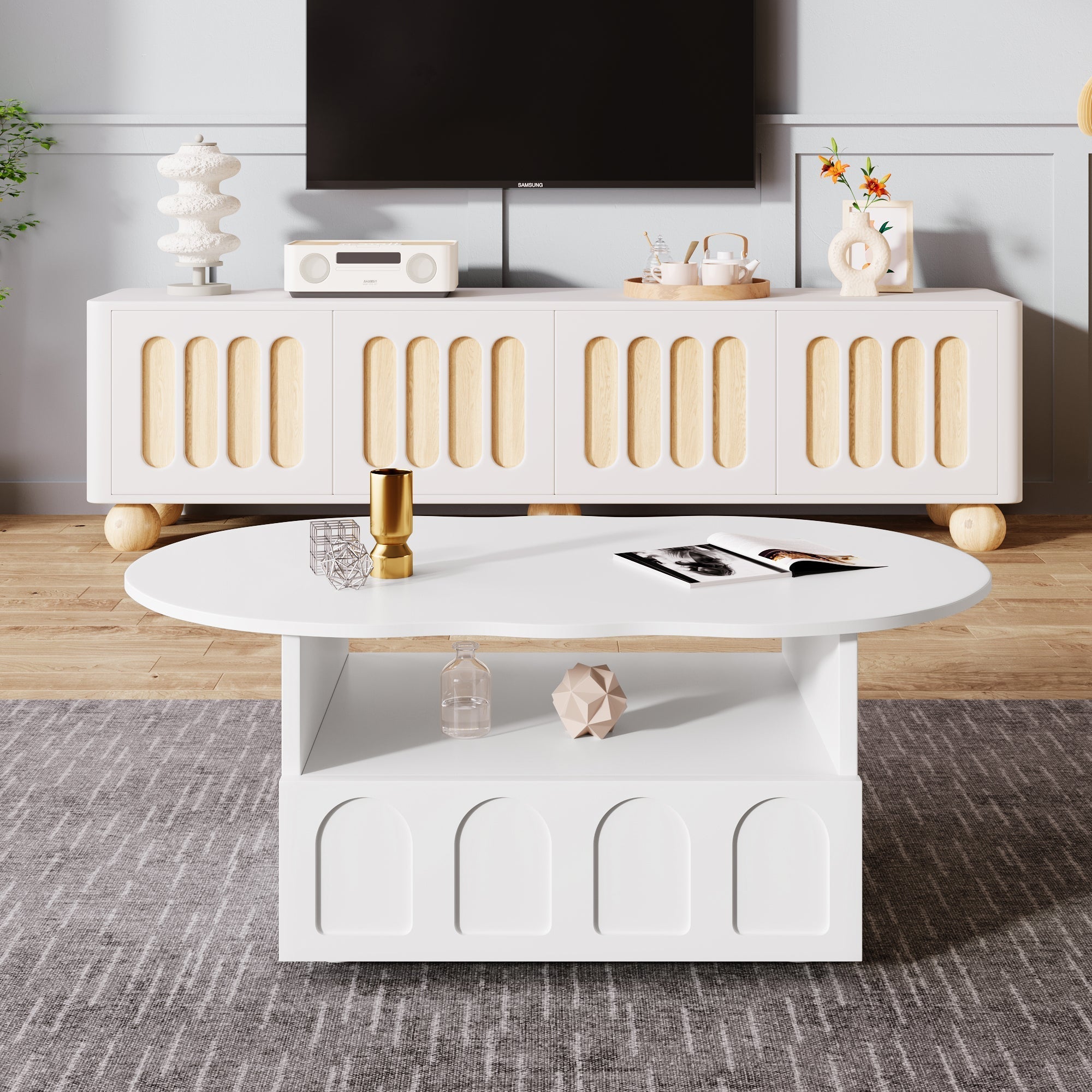 Cloud-Shaped Coffee Table with Drawer and Storage Compartments