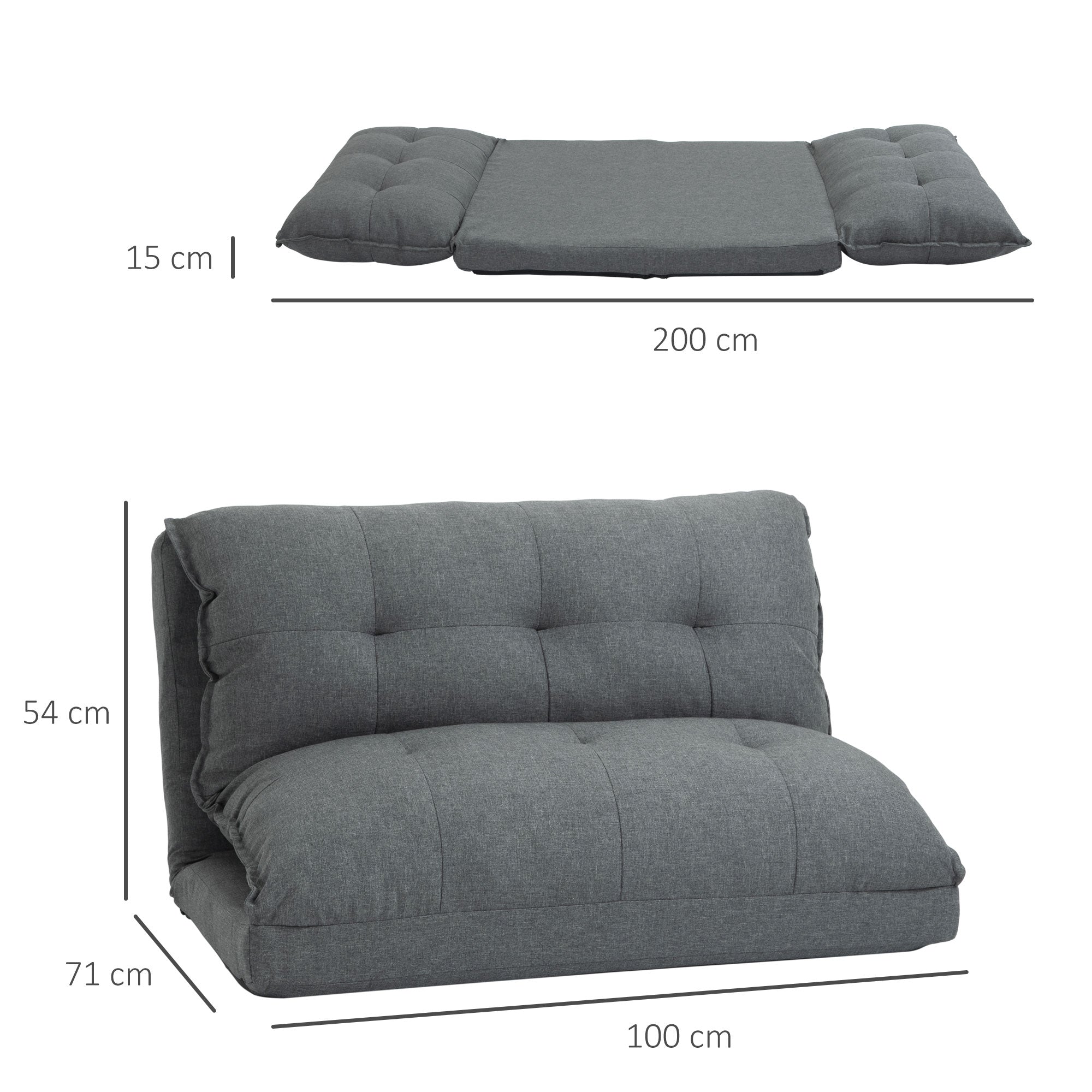 2-in-1 Floor Chair Sofa Bed, 13-Position Adjustable Backrest, Linen Gray