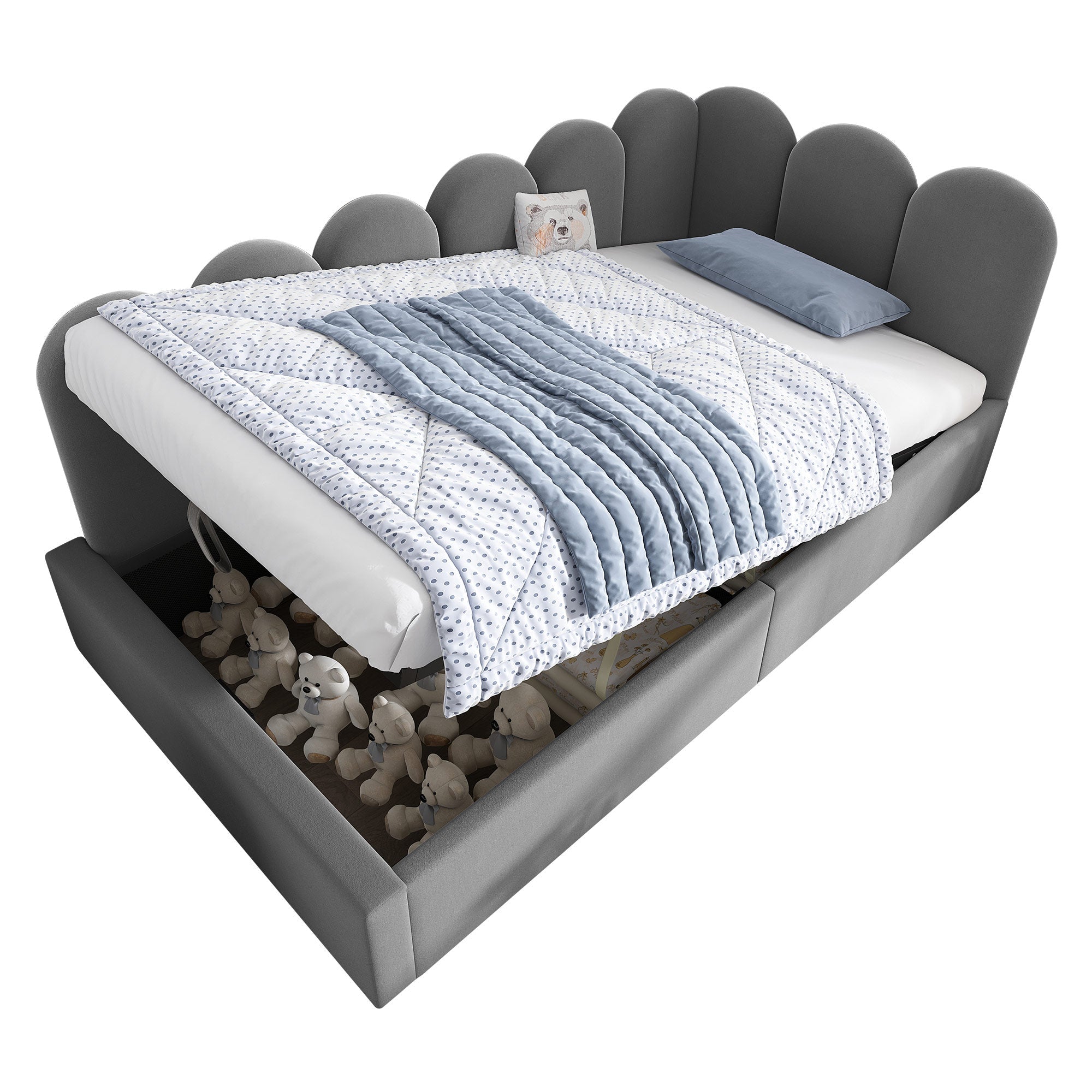 Daybed, Upholstered Sofa Bed with Hydraulic Storage, 90x190 cm, Velvet Gray